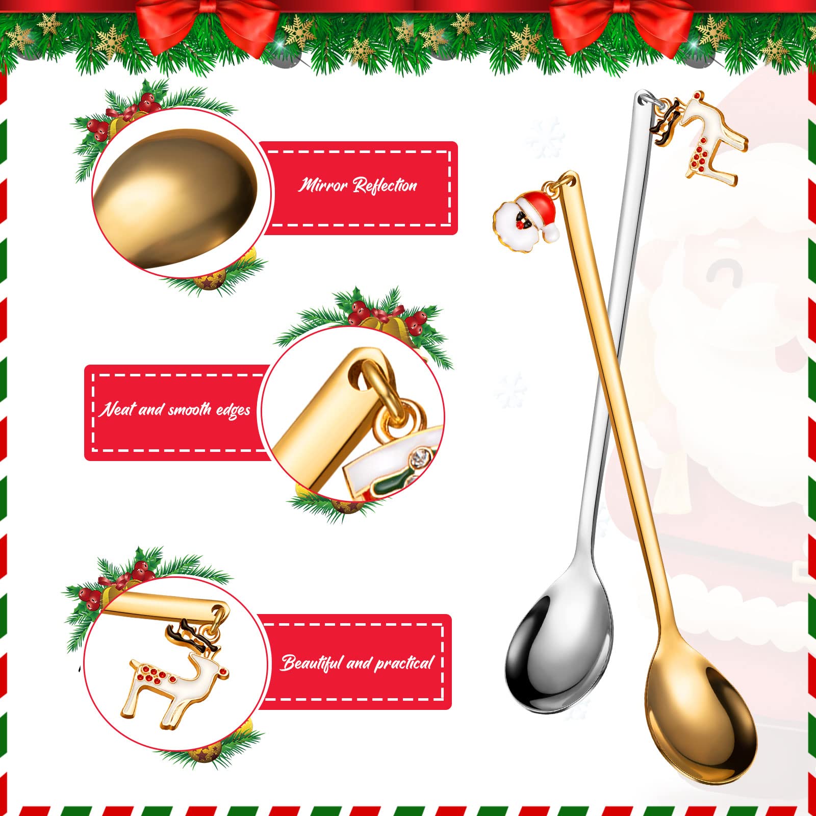 8 Pieces Christmas Spoons Stainless Steel Christmas Coffee Spoons Gold And Silver Tea Spoons Soup Dessert Spoon Cute Christmas S