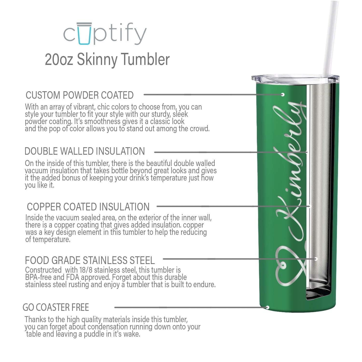 Personalized Nurse Laser Engraved Custom Kelly Green Gloss Nurse Custom Engraved 20 Oz Skinny Tumbler With Lid And Straw