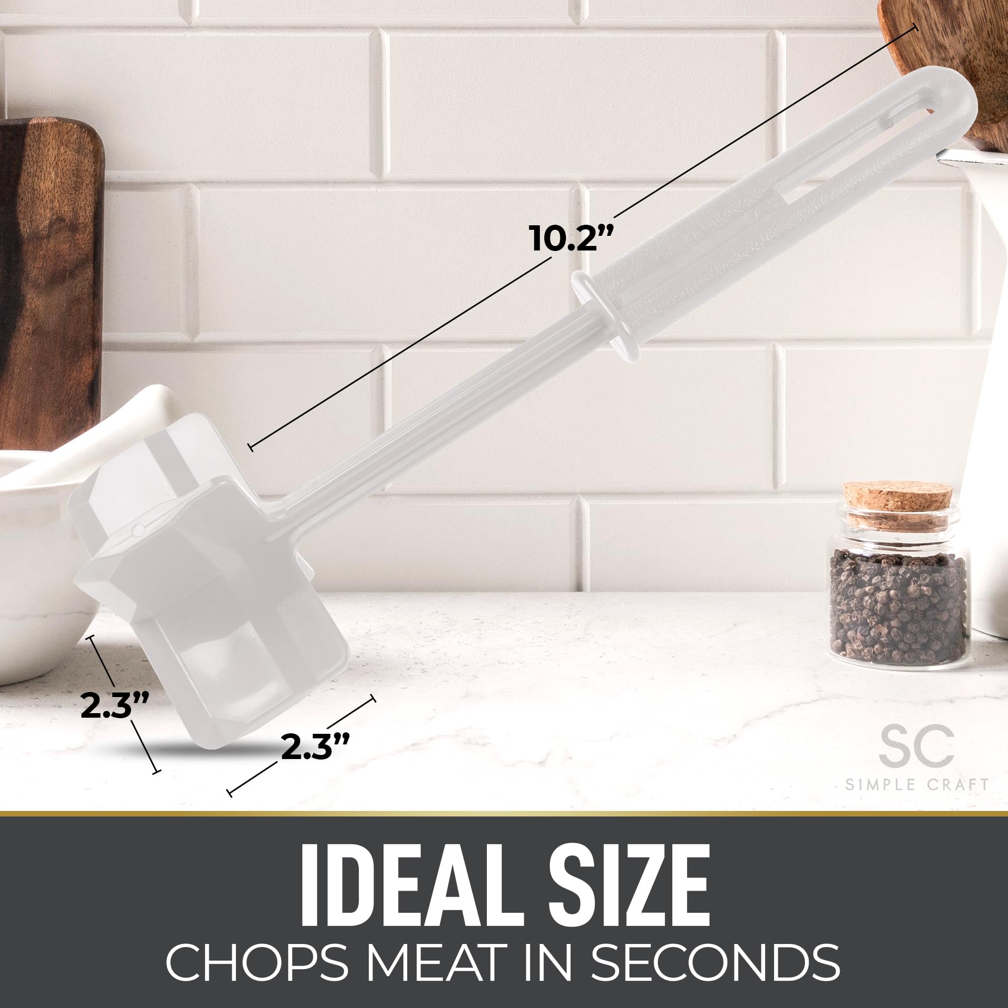 Simple Craft Meat Chopper - Premium Meat Masher  Ground Beef Masher  & Hamburger Chopper Utensil - Perfect For Turkey  Mashed Potato  Baking  Cooking & More (White)