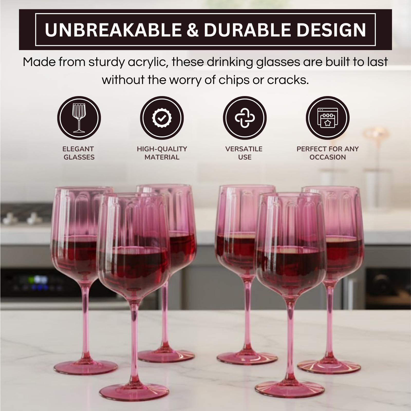 Khen Acrylic Lucia Stemmed Goblets -  Set of 6 |14oz | Coral