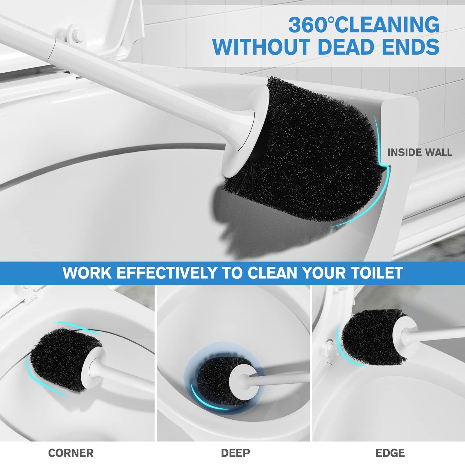 Uptronic Toilet Brush And Holder 2 Pack, Toilet Brush With Ventilated Holder, Toilet Bowl Brush With Long And Large Handle For B