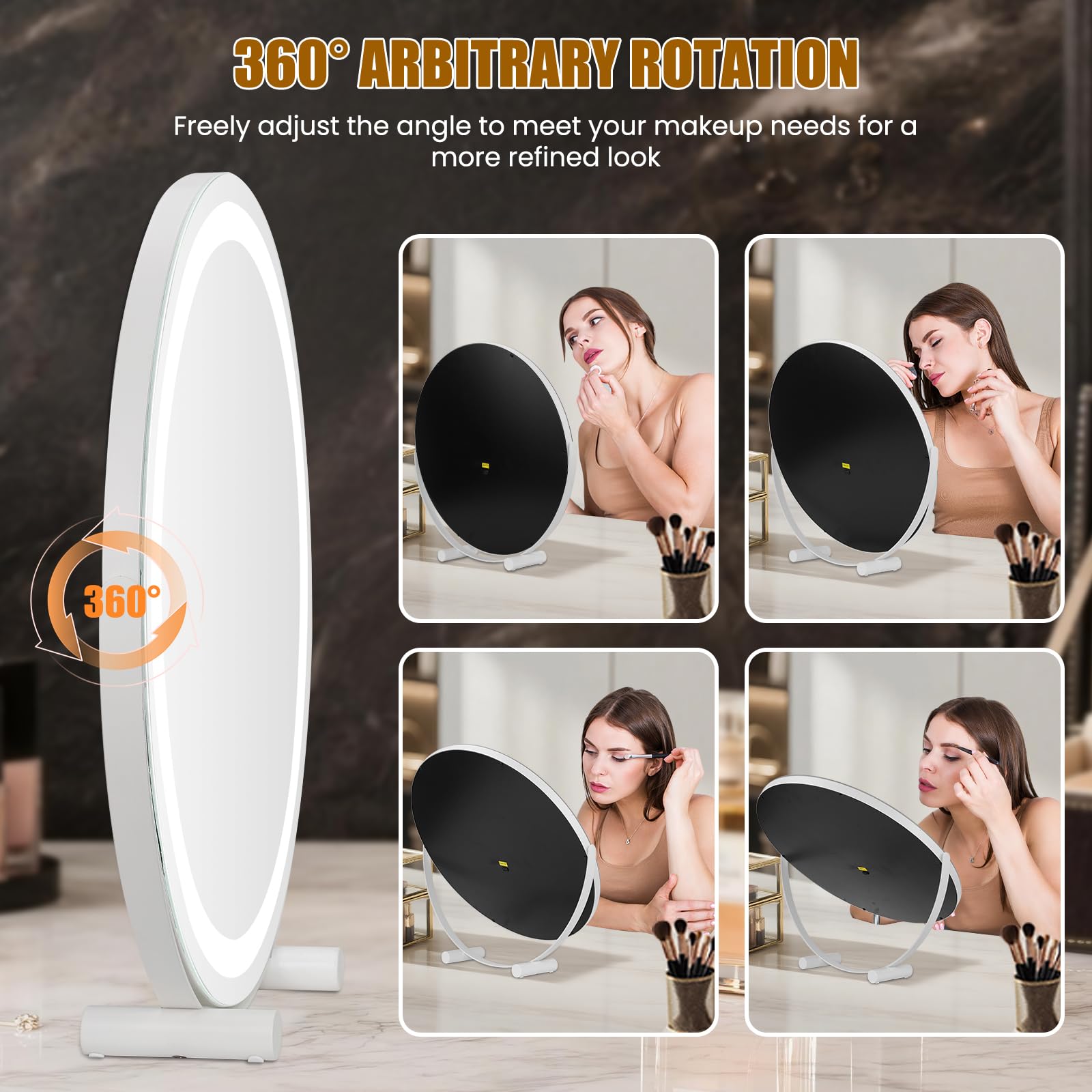 Bearolve Vanity Mirror with Lights, 18 LED Makeup Mirror, HD Professional Mirror, Smart Touch with 3-Color Lighting, Dimmable, 3