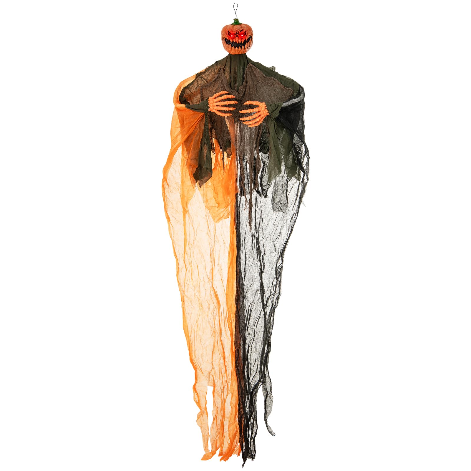 Tangkula 8.2 FT Hanging Pumpkin Ghost, Light-up Scary Prop for Haunted House with Red Glowing Eyes & Bendable Arms, Hanging Hall