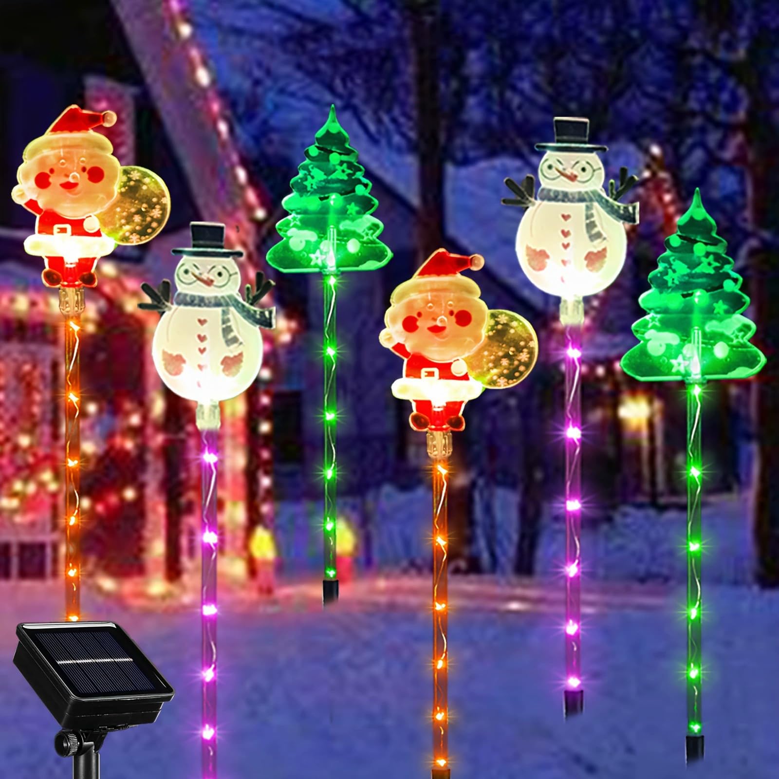 6-Pack of Moving Christmas Lights - Solar Decorative Outdoor LED Stakes, IP65 Waterproof -Can Design for Patio, Lawn & Pathway,