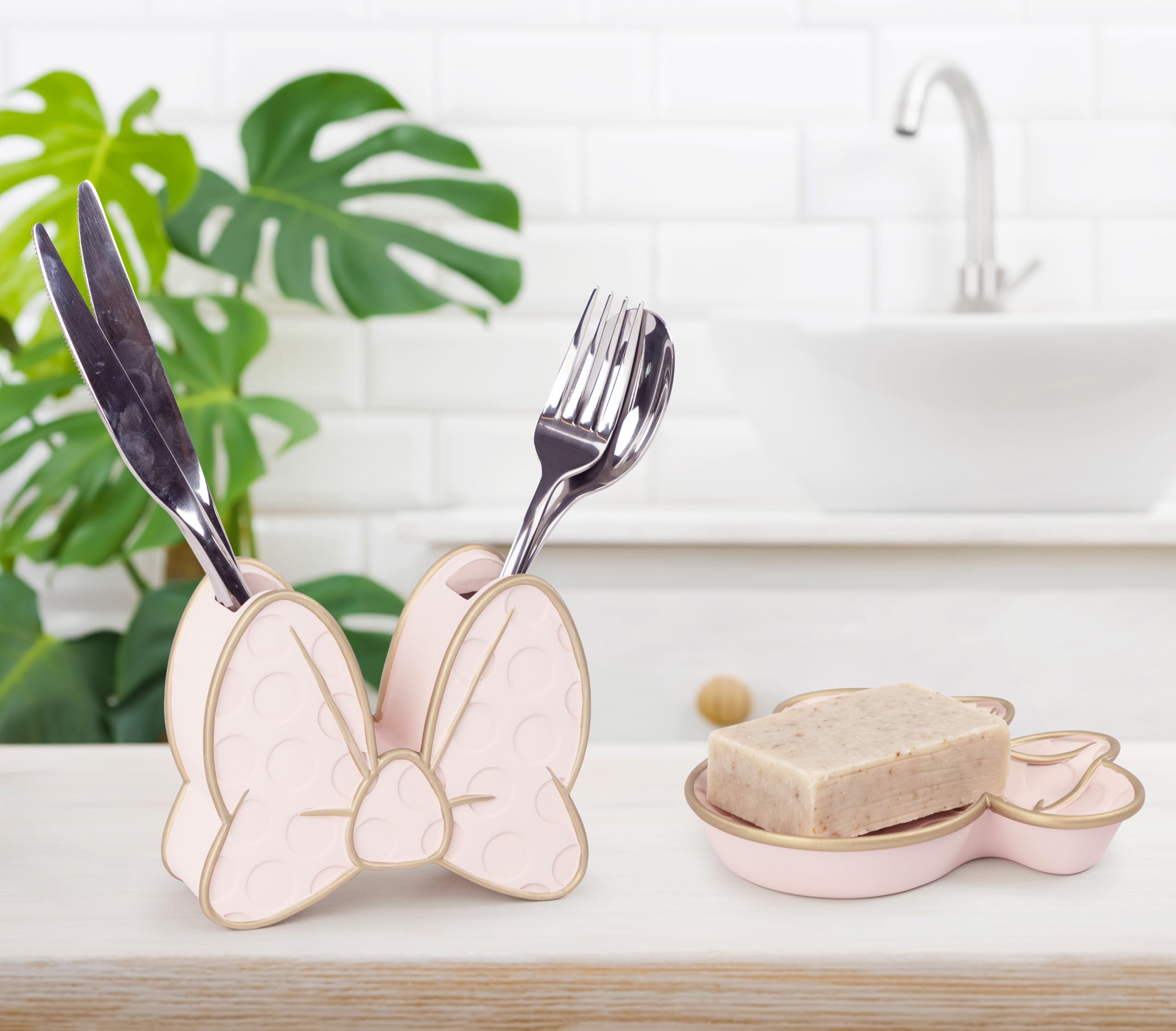 Jay Franco Disney Minnie Mouse Bathroom Accessories - 2 Piece Pink Resin Bathroom D  Cor And Storage Set Includes Toothbrush Hol