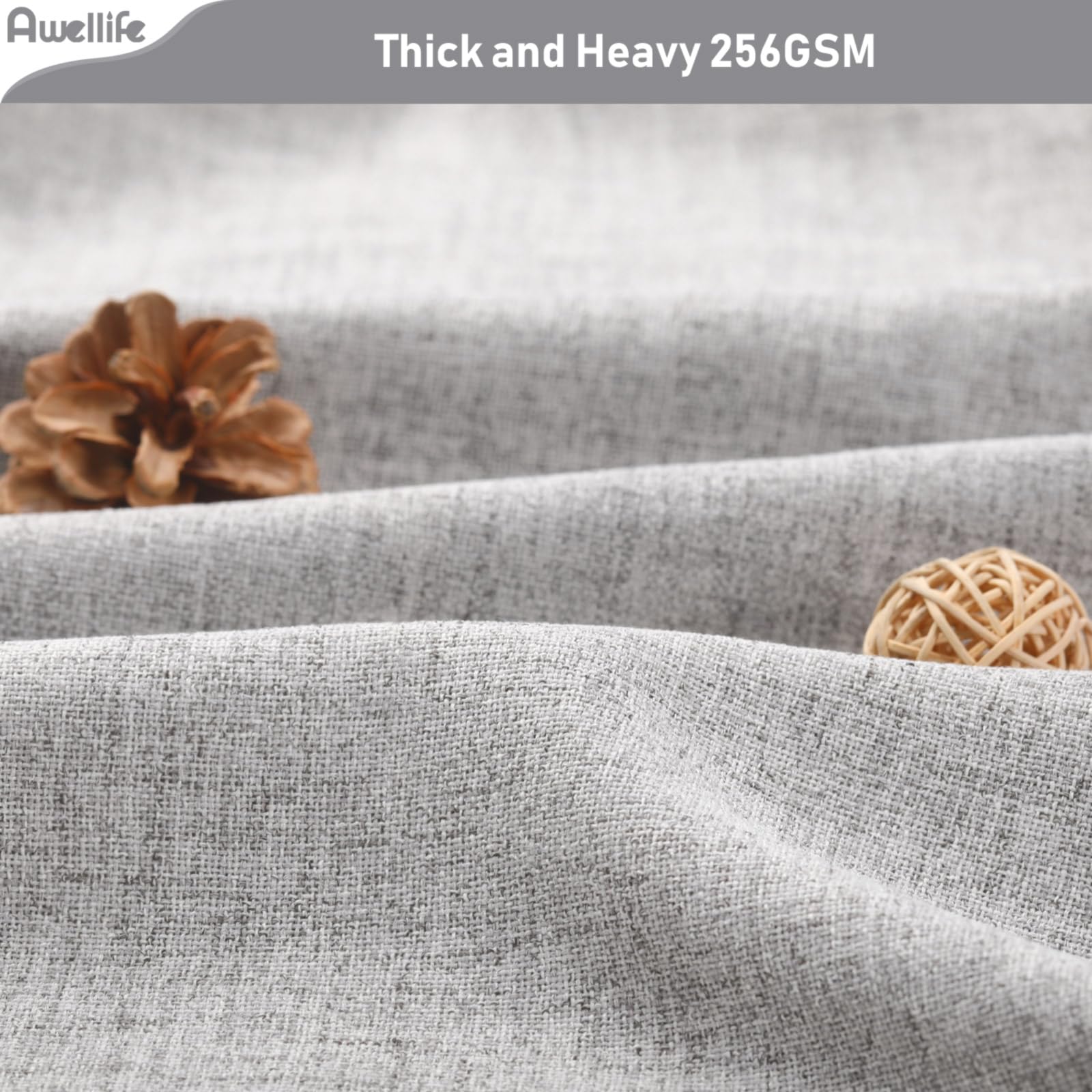 Awellife Grey Linen Style Shower Curtain Set With 12 Durable Hooks - Textured Fabric Heavy Cloth Shower Curtains For Bathroom 72