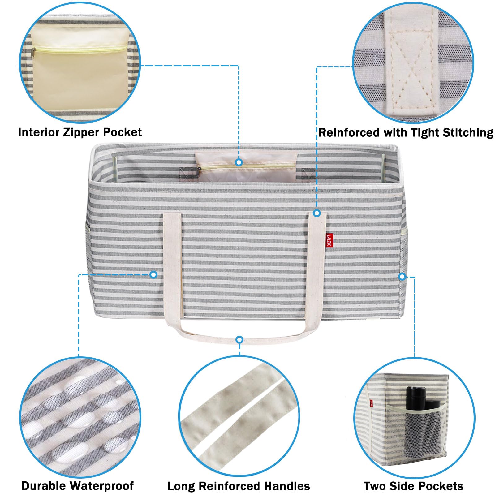 Lhzk Standing Extra Large Utility Tote Bag With Metal Wire Frame And The Sides Rinforced, Reusable Grocery Bags Foldable (Gray)