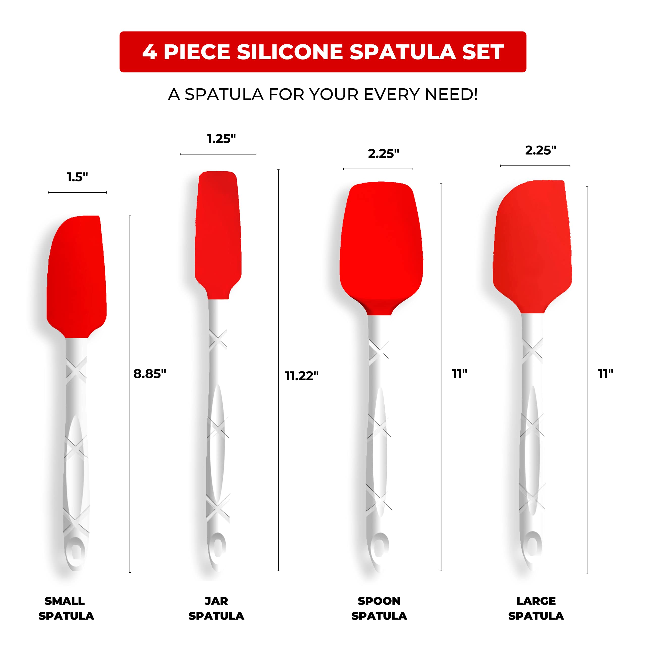 Le Regalo 4 Piece Heat Resistant Non Stick Silicone Spatula Set, Ideal Cookware For Flipping Fish, Eggs, Pattys And Pancakes, Re