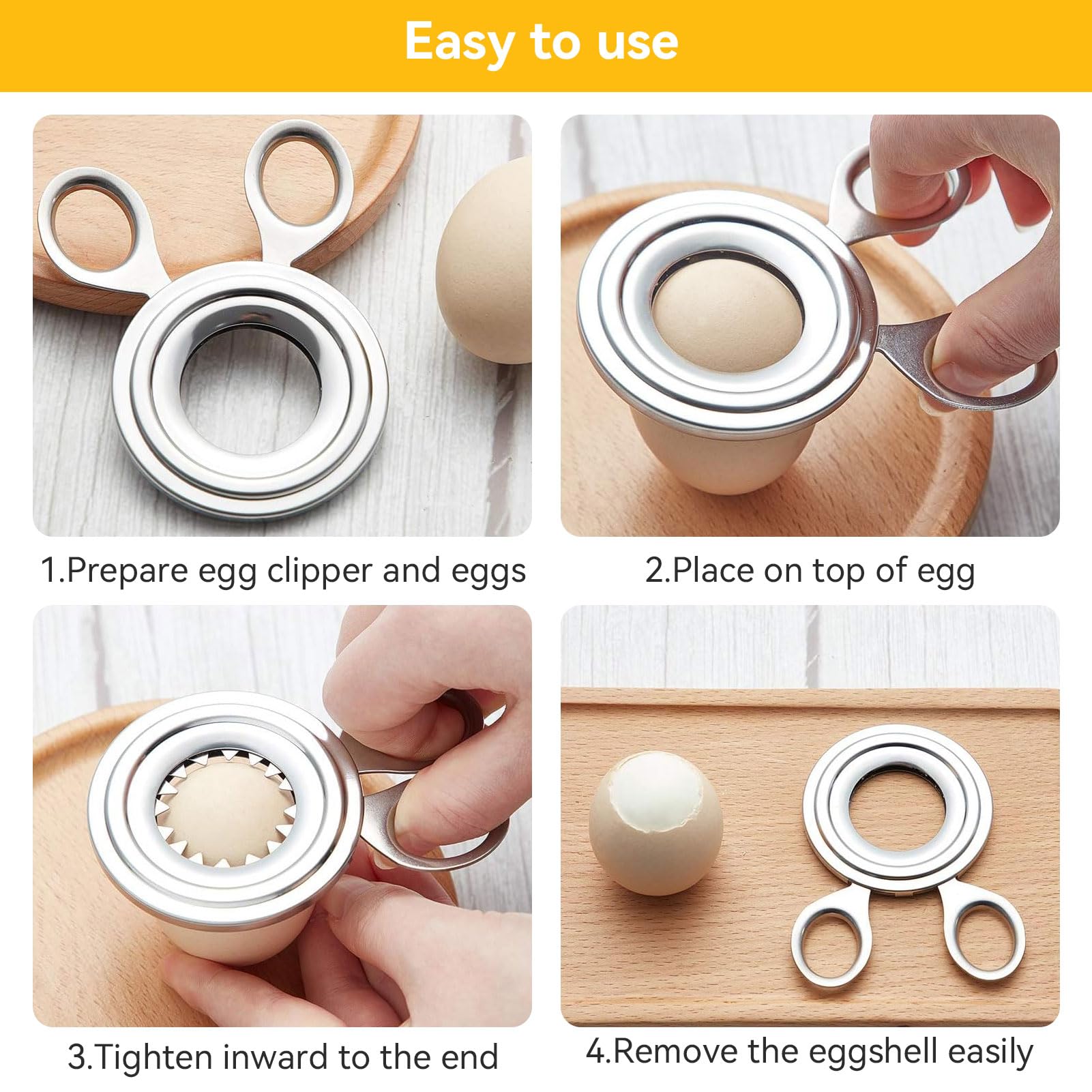 Egg Cracker Topper Stainless Steel Egg Opener Eggshell Cutter Easy Egg Opener Soft Hard Boiled Eggs Cutter Cracker Separator Egg