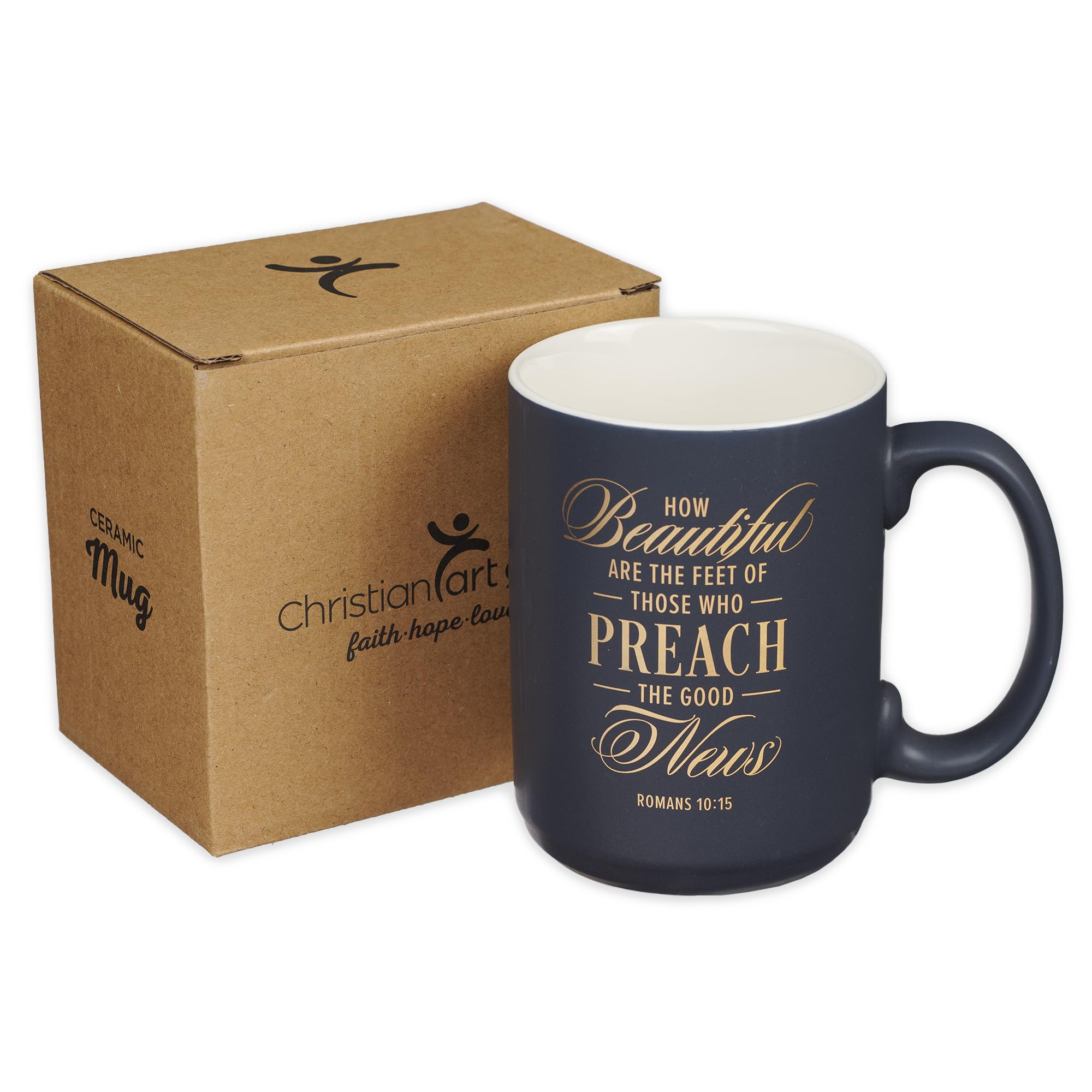 Christian Art Gifts Large Matted Ceramic Coffee & Tea Mug for Pastors: Preach the Good News Golden Inspirational Scripture, Lead