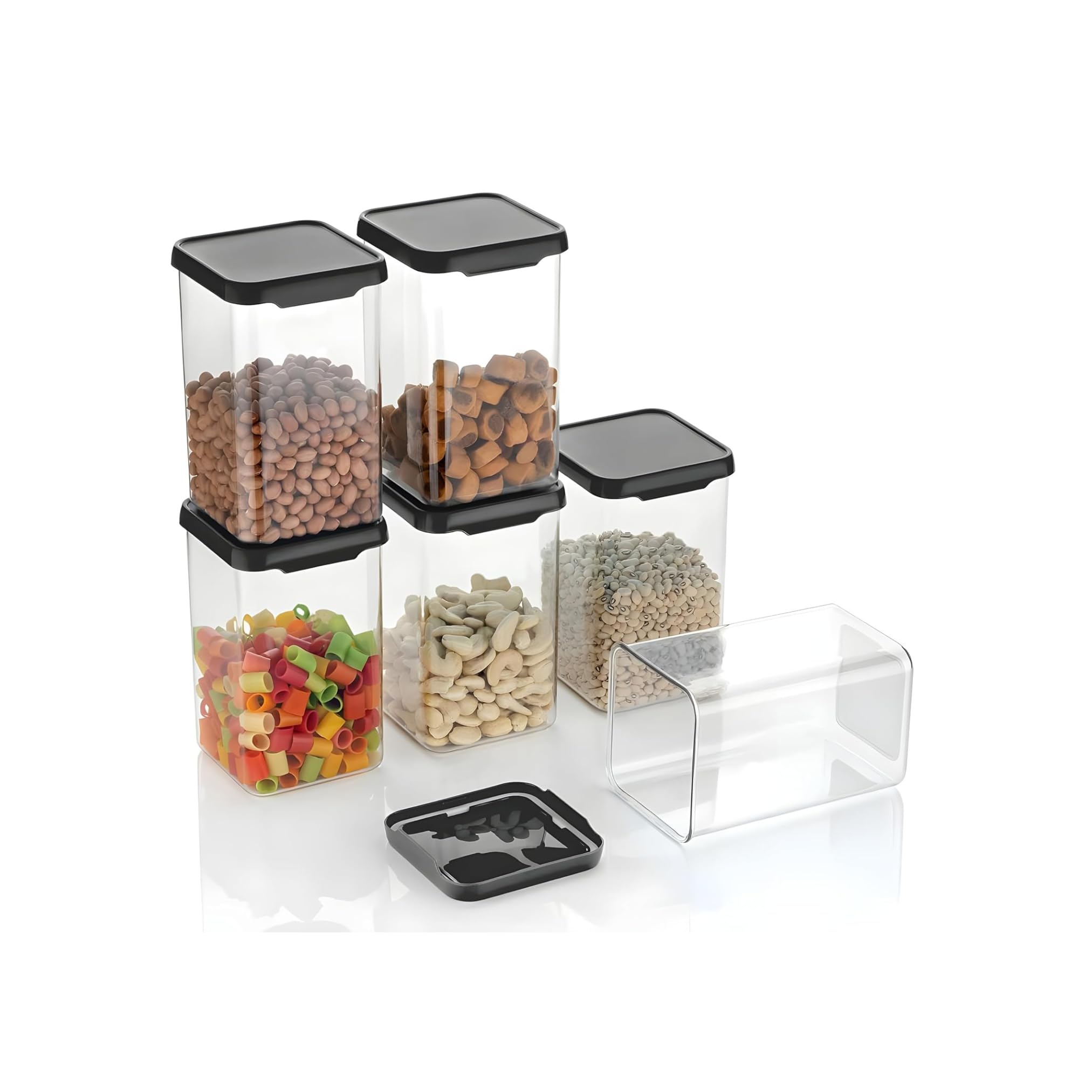 Popshy Plastic Storage Container Set | 1100 Ml Air Tight Transparent Square Shape Jar For Kitchen Storage Organizer, Unbreakable