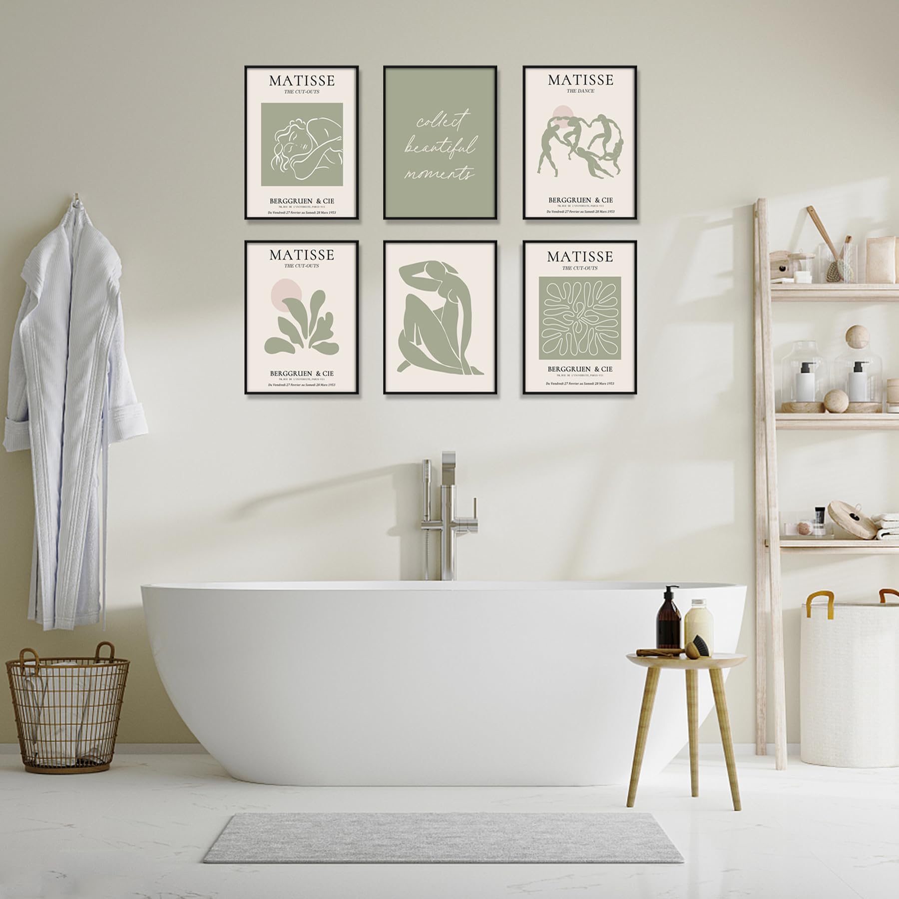 Sage Green Matisse Wall Art Prints Posters,6Pcs Abstract Matisse Canvas Wall Art, Minimalist Women'S Body Line Leaf Sage Green B