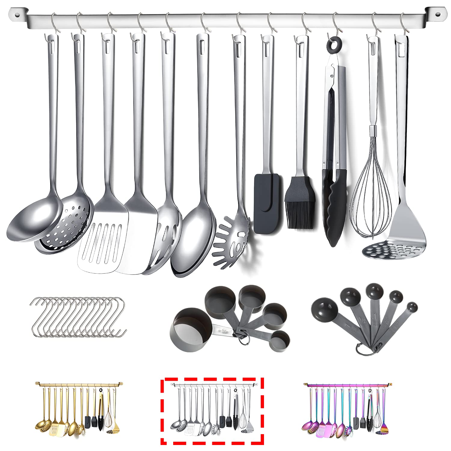 Stainless Steel Cooking Utensils Set,Kyraton 37 Pieces Kitchen Utensils Set, Kitchen Tool Gadgets Set With Utensil Holder Non-St