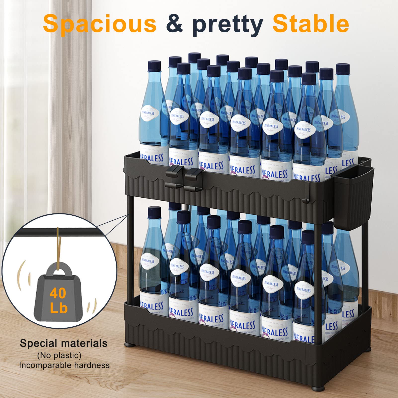 Sevenblue 2 Pack Under Sink Organizer, Under Bathroom Cabinet Organizer With Hooks Hanging Cup, Multi-Purpose Storage Shelf For