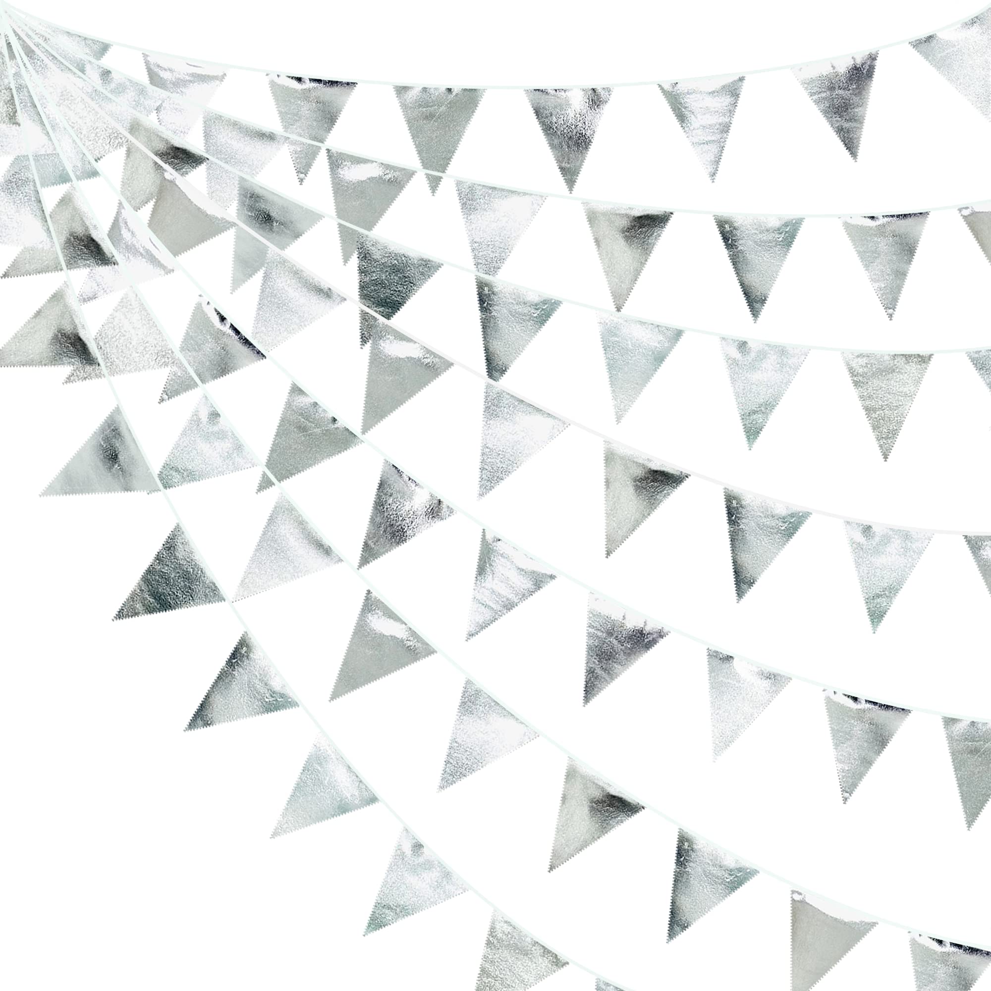Silver Party Decorations Metallic Fabric Triangle Pennant Banner Silver Flag Bunting Garland For Graduation Birthday Wedding Bri