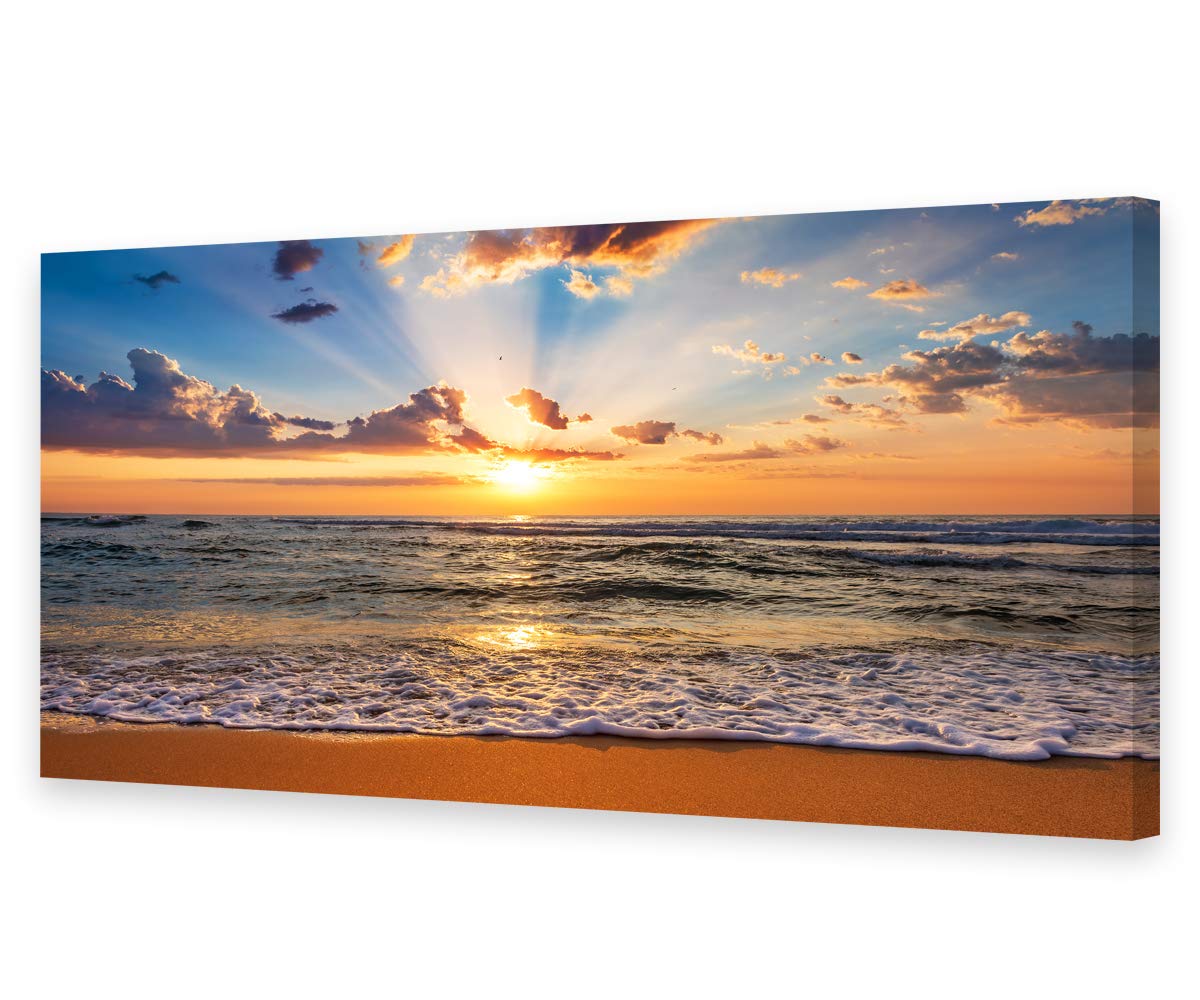 Muolunna Bk1875 Wall Art Decor Large Canvas Print Picture Sunrise Ocean Beach 1 Panel Waves Scenery Painting Artwork For Office