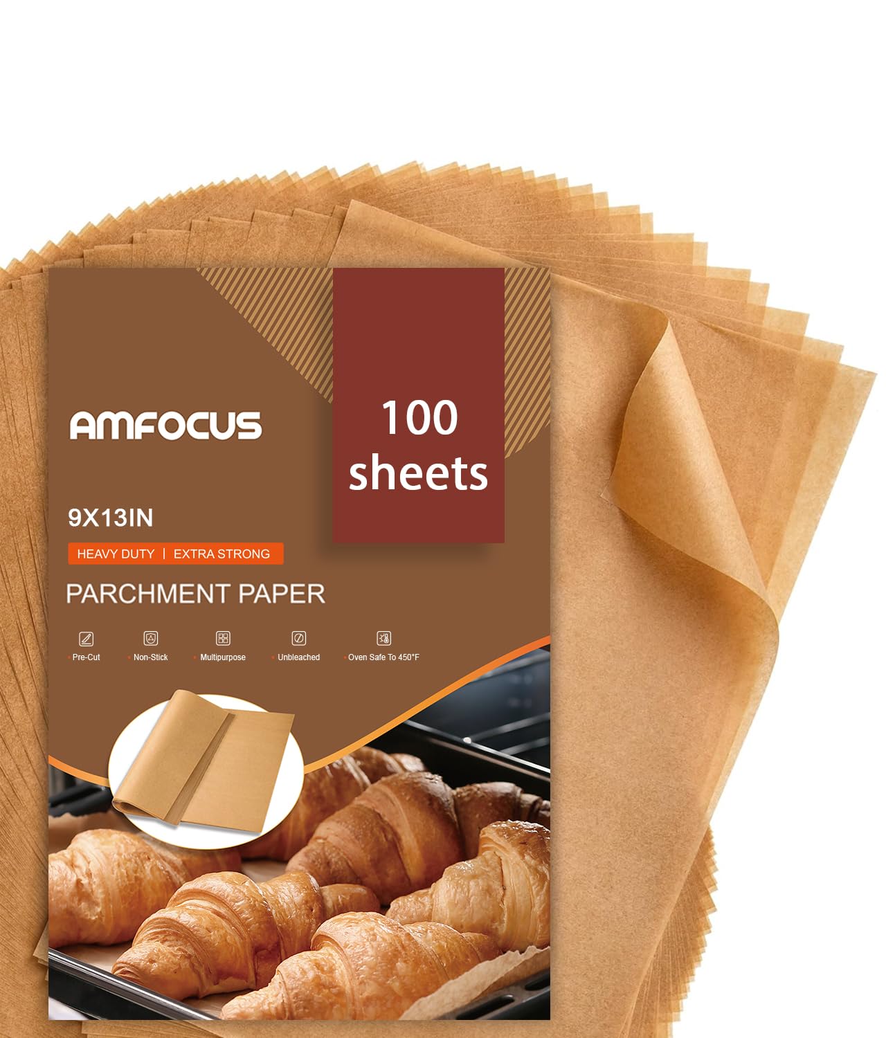 Parchment Paper Sheets, 9x13 In NonStick Precut Baking Parchment for Baking, Grilling, Air Fryer, Steaming, and More (Unbleache