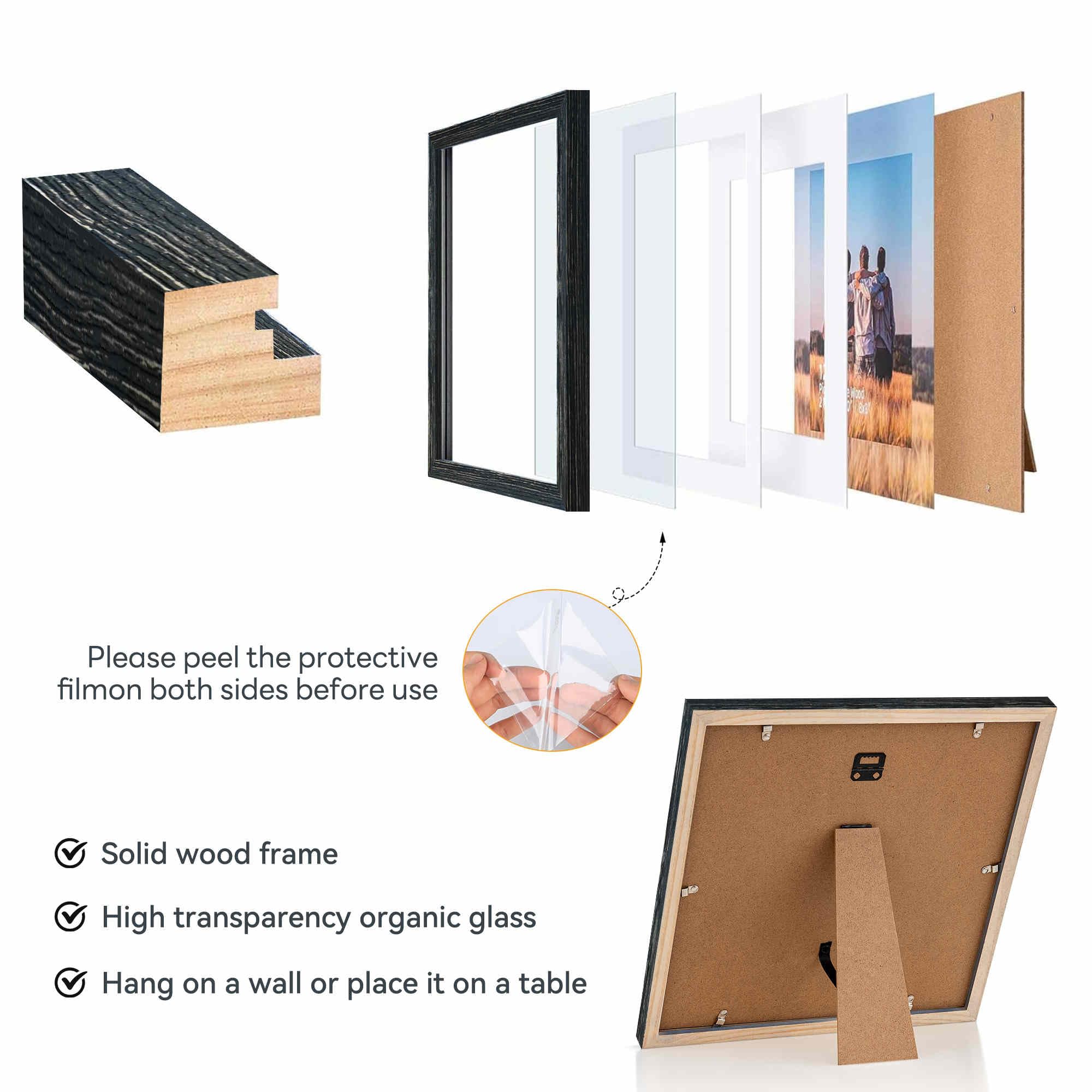 12x12 Frame,Solid Wood,Display Pictures 8x8,10x10 with Mat or 12x12 Without Mat,Square Picture Frame for Wall Mounting or Tablet