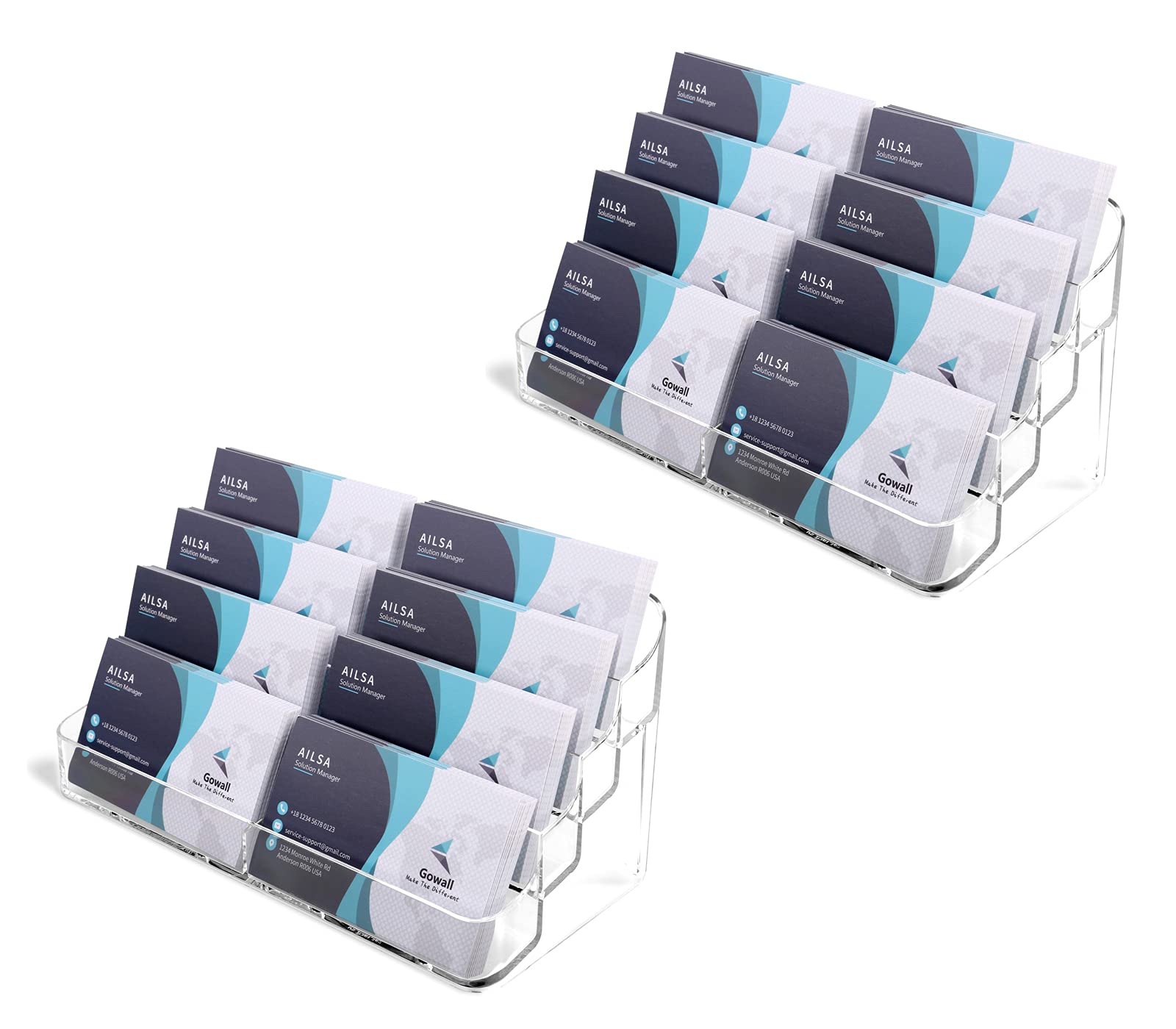 Gowall Business Card Holder, 8 Pocket Acrylic Business Card Holder For Desk Clear Business Card Stand Desktop Business Card Hold