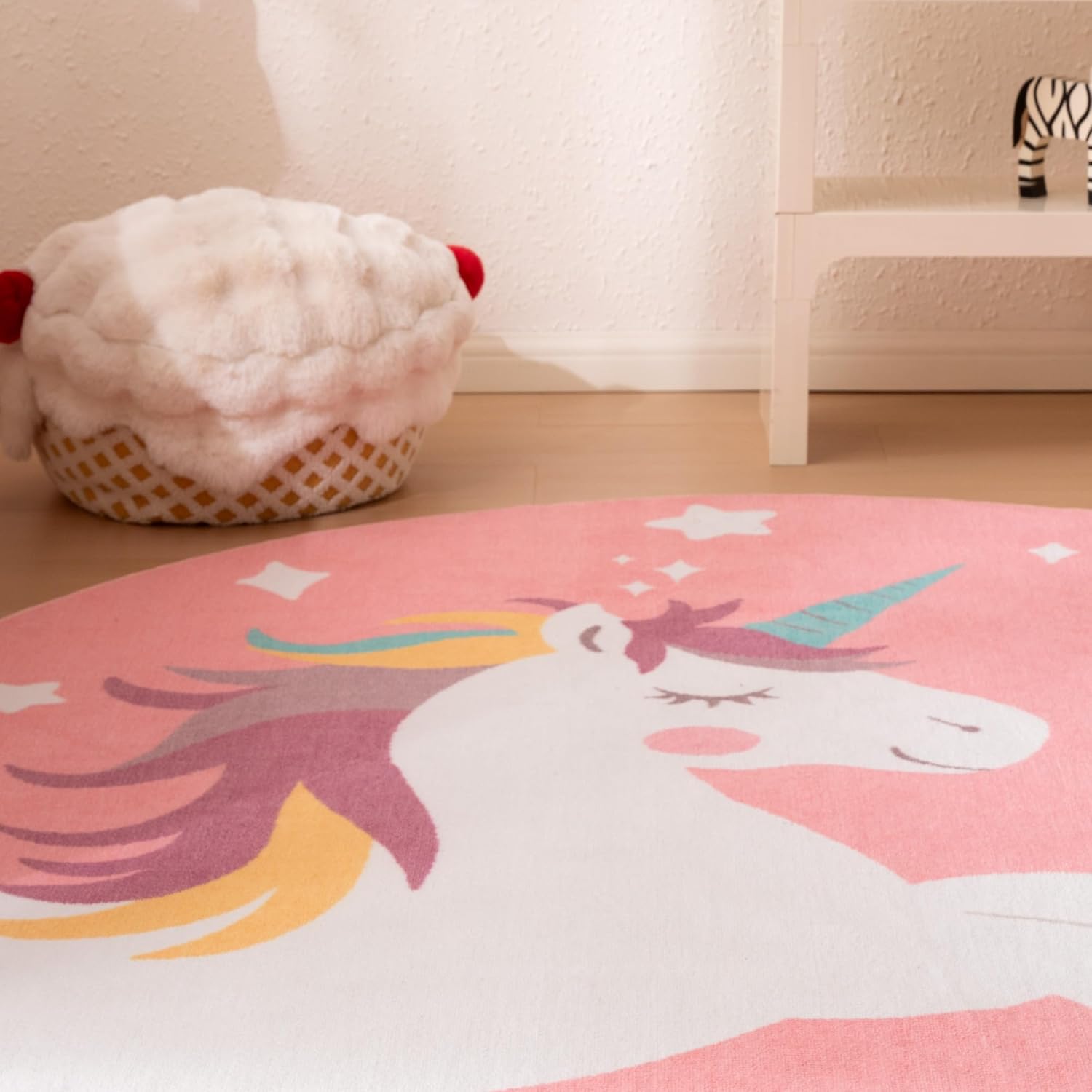 Machine Washable Non Slip Kids Rugs for Living Room & Bedroom - Pink Unicorn