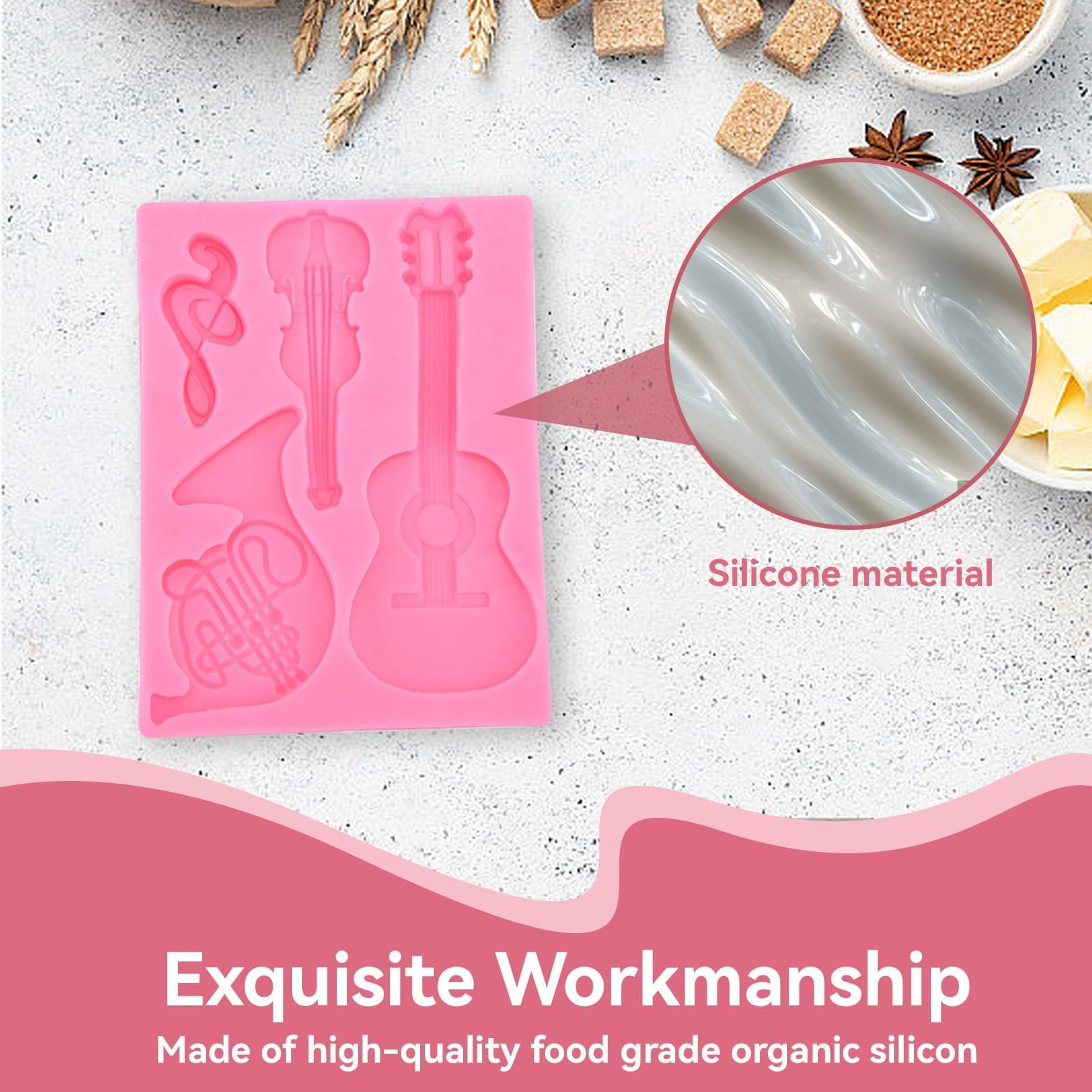 Guitar Fondant Molds, Silicone Fondant Molds For Cake Decorating Musical Instrument Shape Candy Mold Guitar Silicone Resin Molds