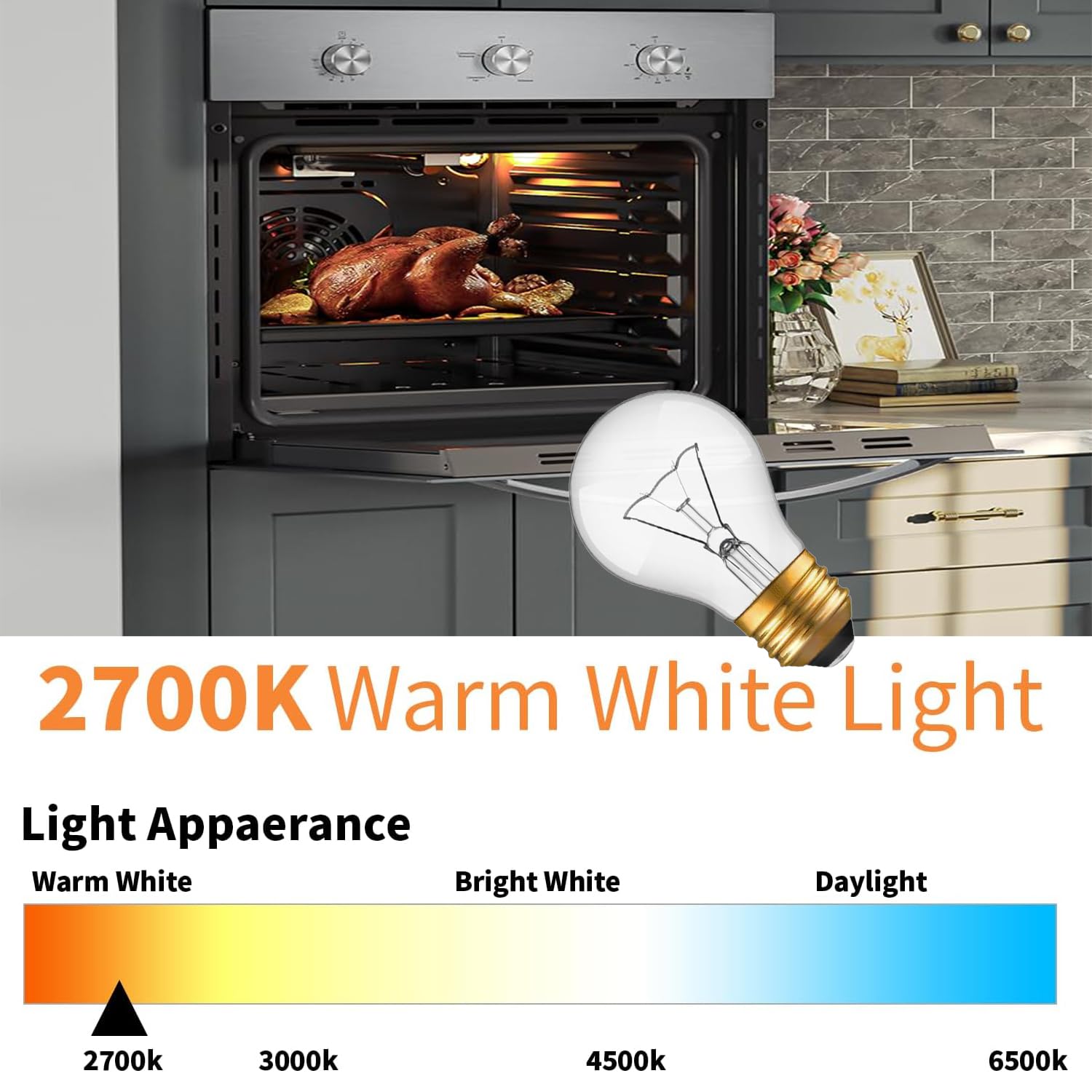 Appliance Oven Light Bulb, High Temp 300 C Resistant,(2 Pack) A15/E26/120V/40 Watt Appliance Replacement Bulb For Refrigerator O