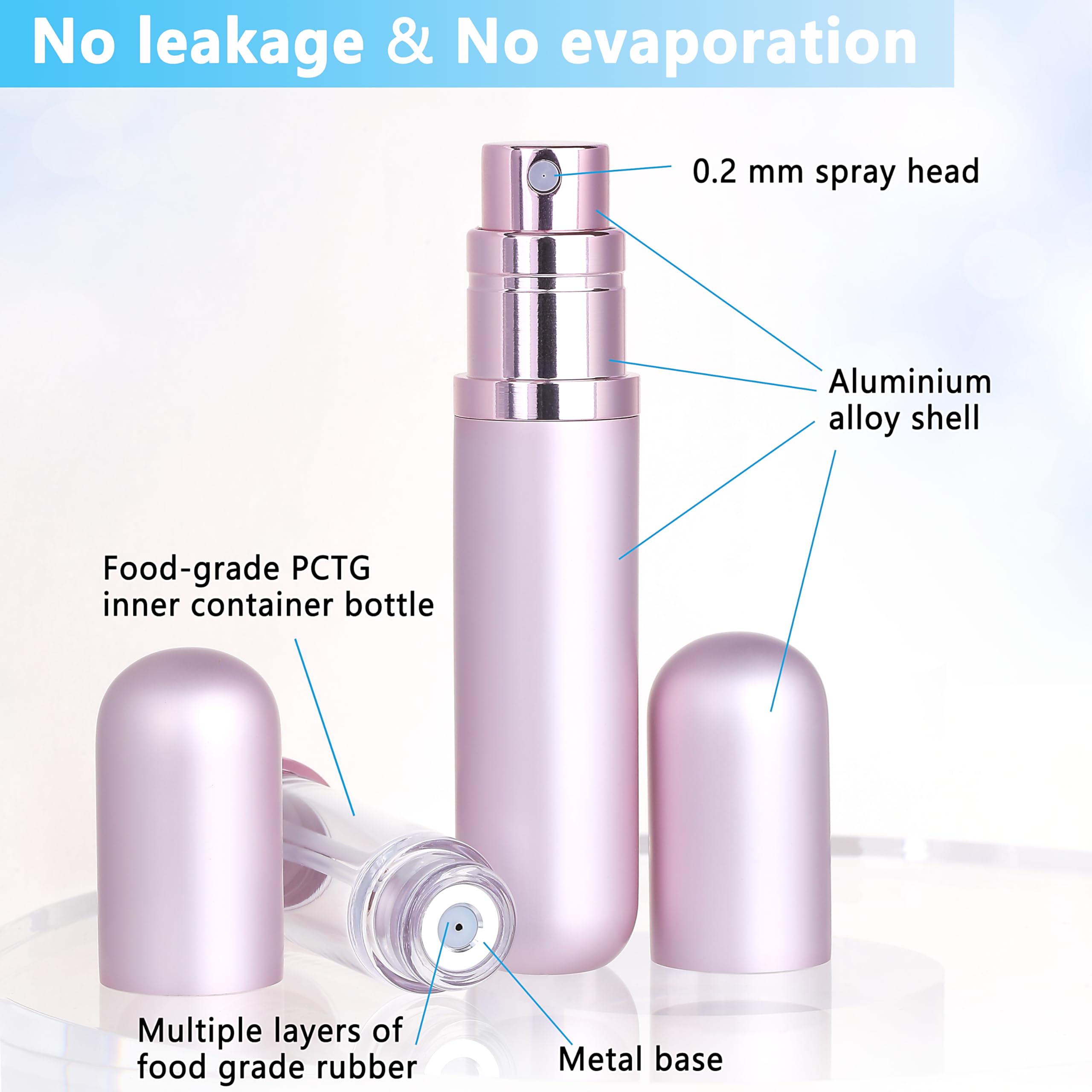 Qavhun Travel Refillable Perfume Atomizer Bottle 5Ml Leakproof Travel Perfume Refillable Bottle (Pink)