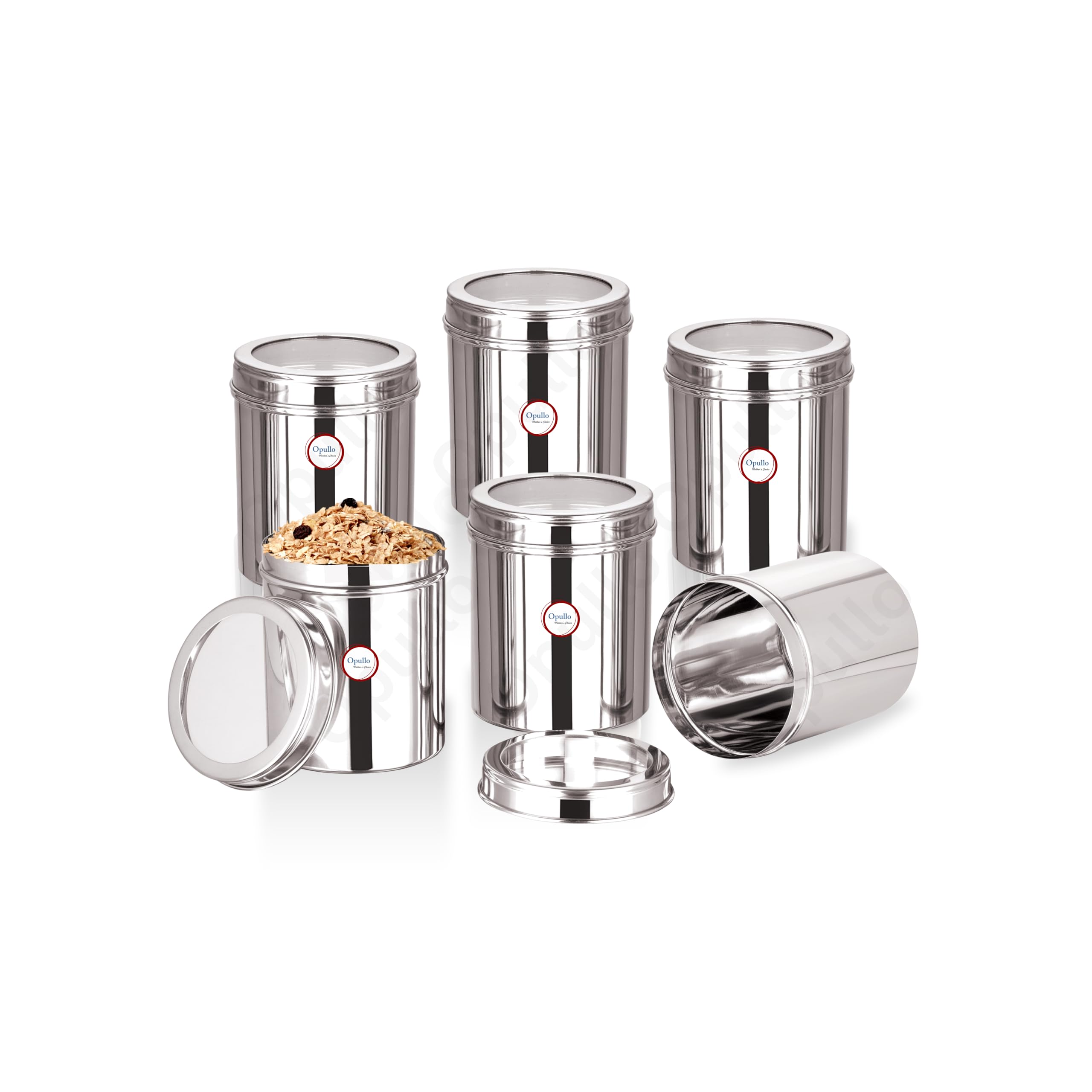 Opullo Stainless Steel Top See Through Containers For Kitchen | Mirror Polished Stainless Steel Containers With Lid | Multipurpo