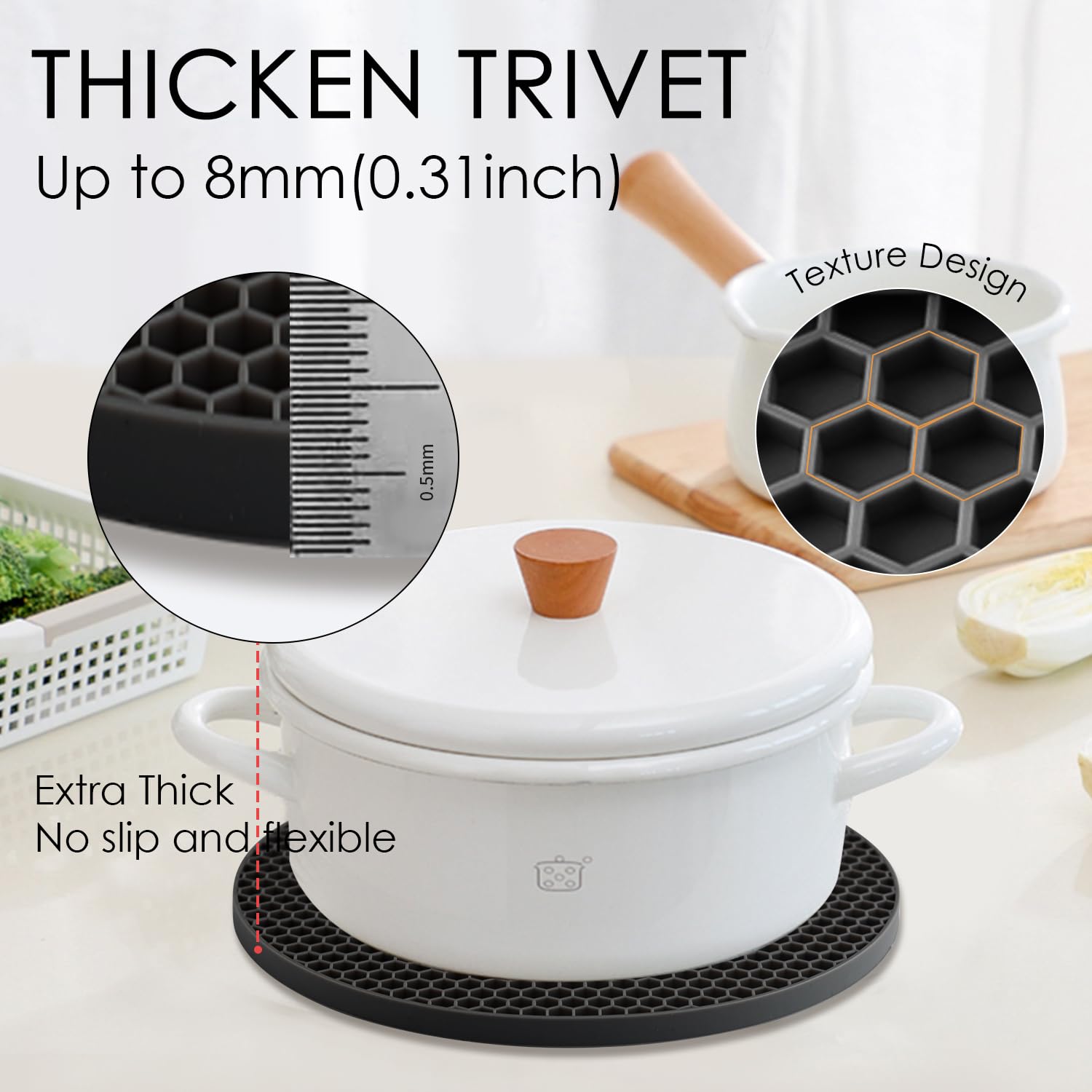 4 Pack Silicone Trivets For Hot Pots And Pans, Black Hot Pads Pot Holders, Non-Slip & Heat Resistant Silicone Mats For Kitchen C