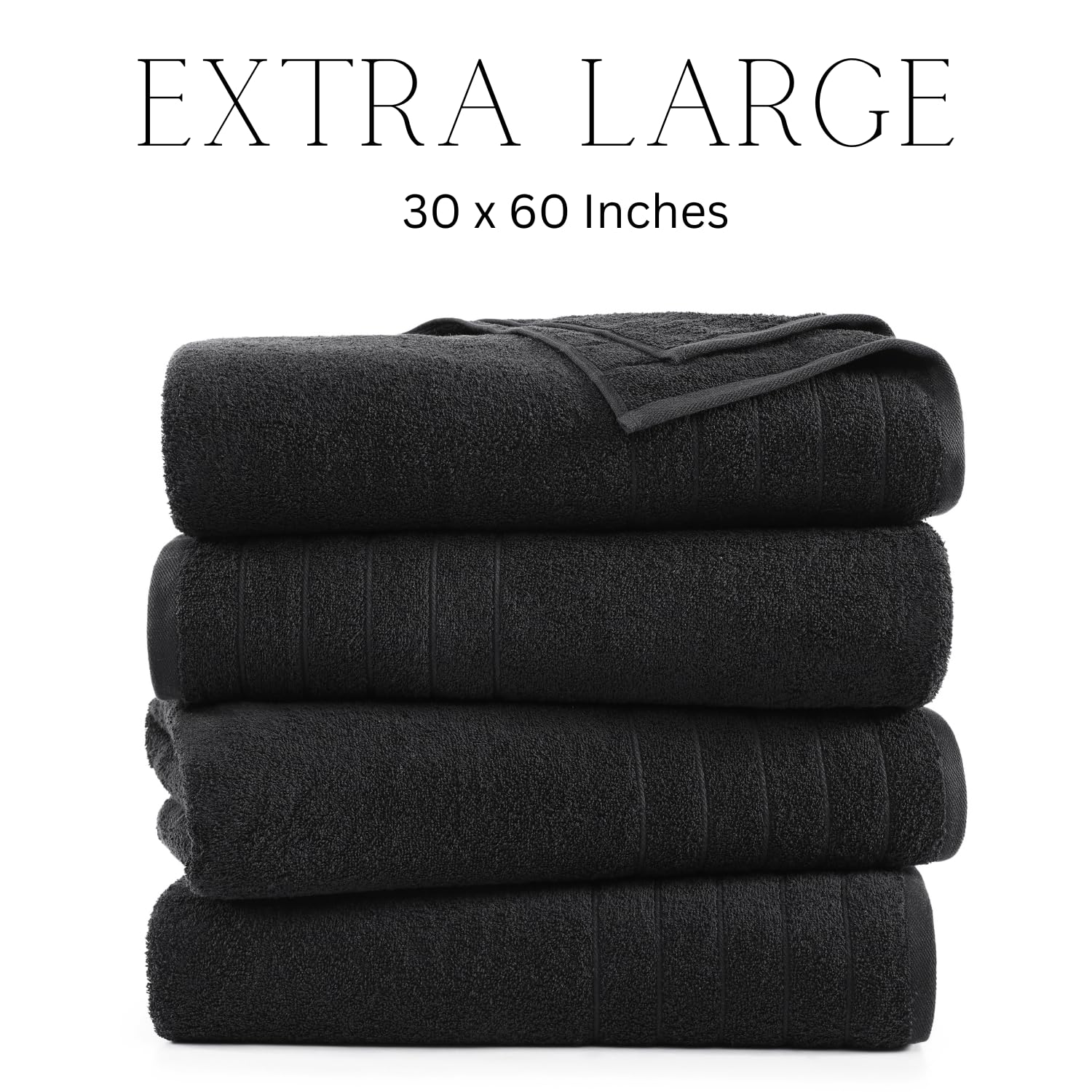 Casa Platino Bath Towel 4 Pack Premium, Large Bath Towels (30''X 60''), 100% Ring Spun Cotton Bath Towel, Lightweight Black Bath