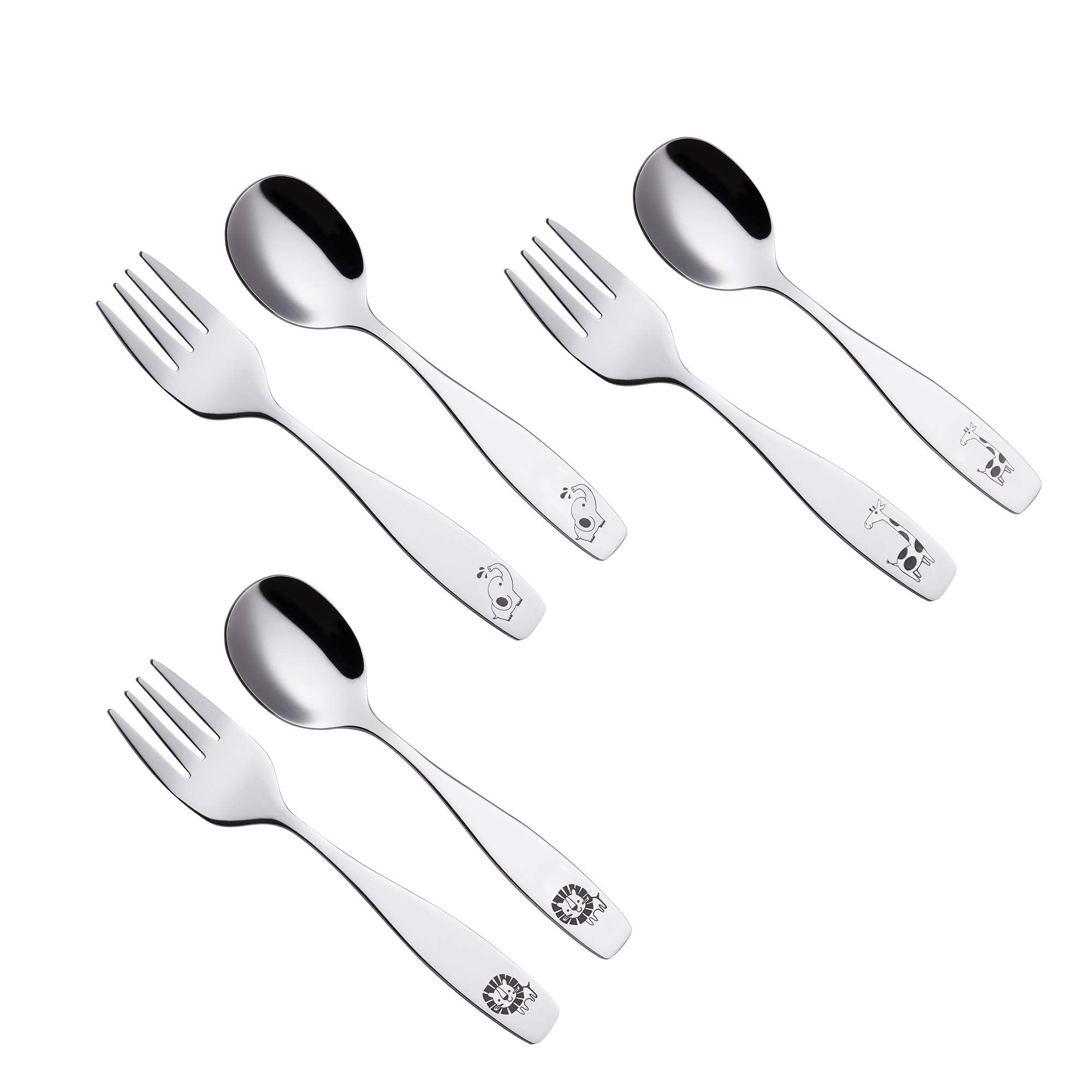 ANNOVA Kids Silverware 6 Pieces Children's Safe Flatware Set Stainless Steel - 3 x Children Forks, 3 x Dinner Spoon, Toddler Ute