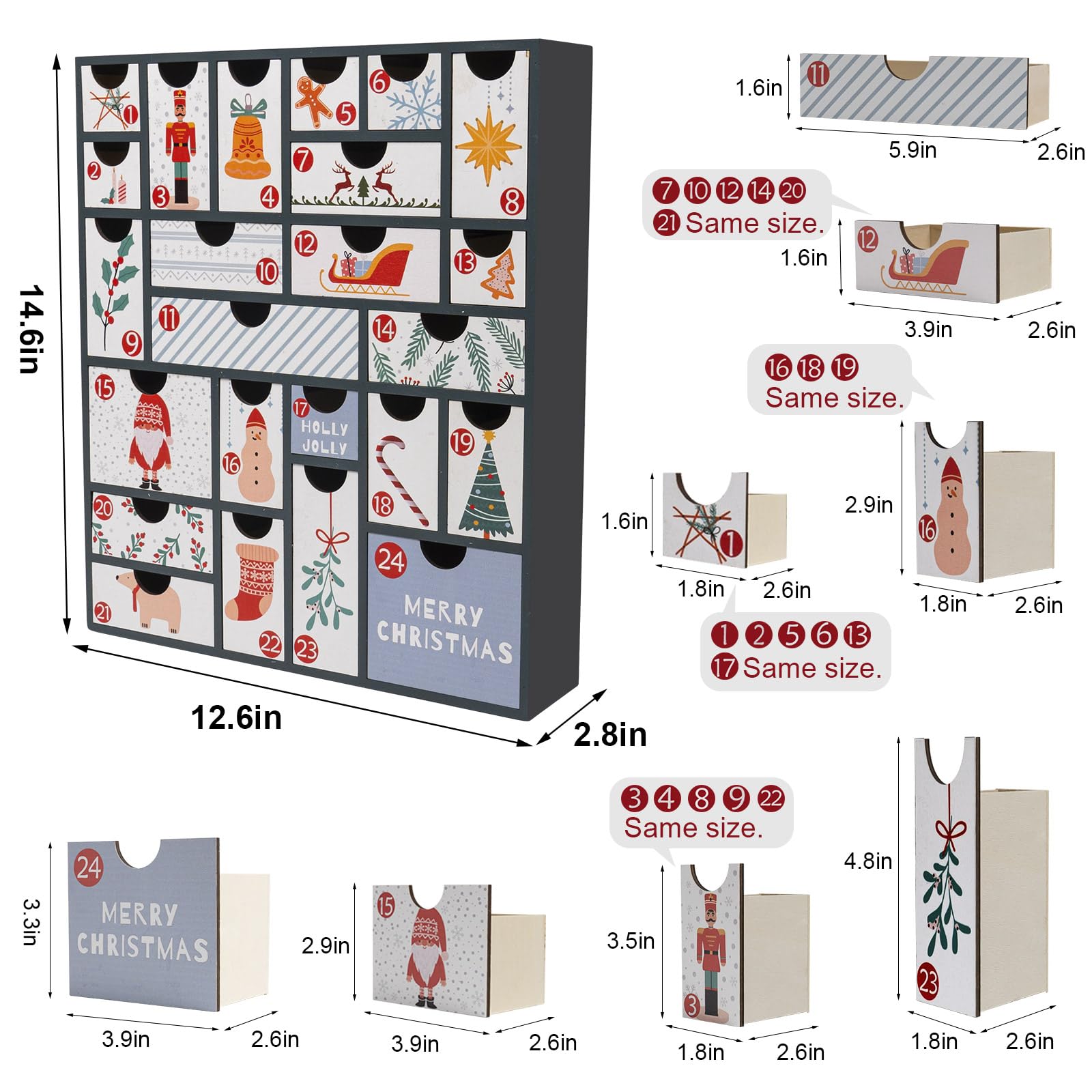 flangairy Christmas Countdown Advent Calendar 2025, 24 Days Till Fillable Wooden Holiday Nativity Calendar with Large Drawers, R