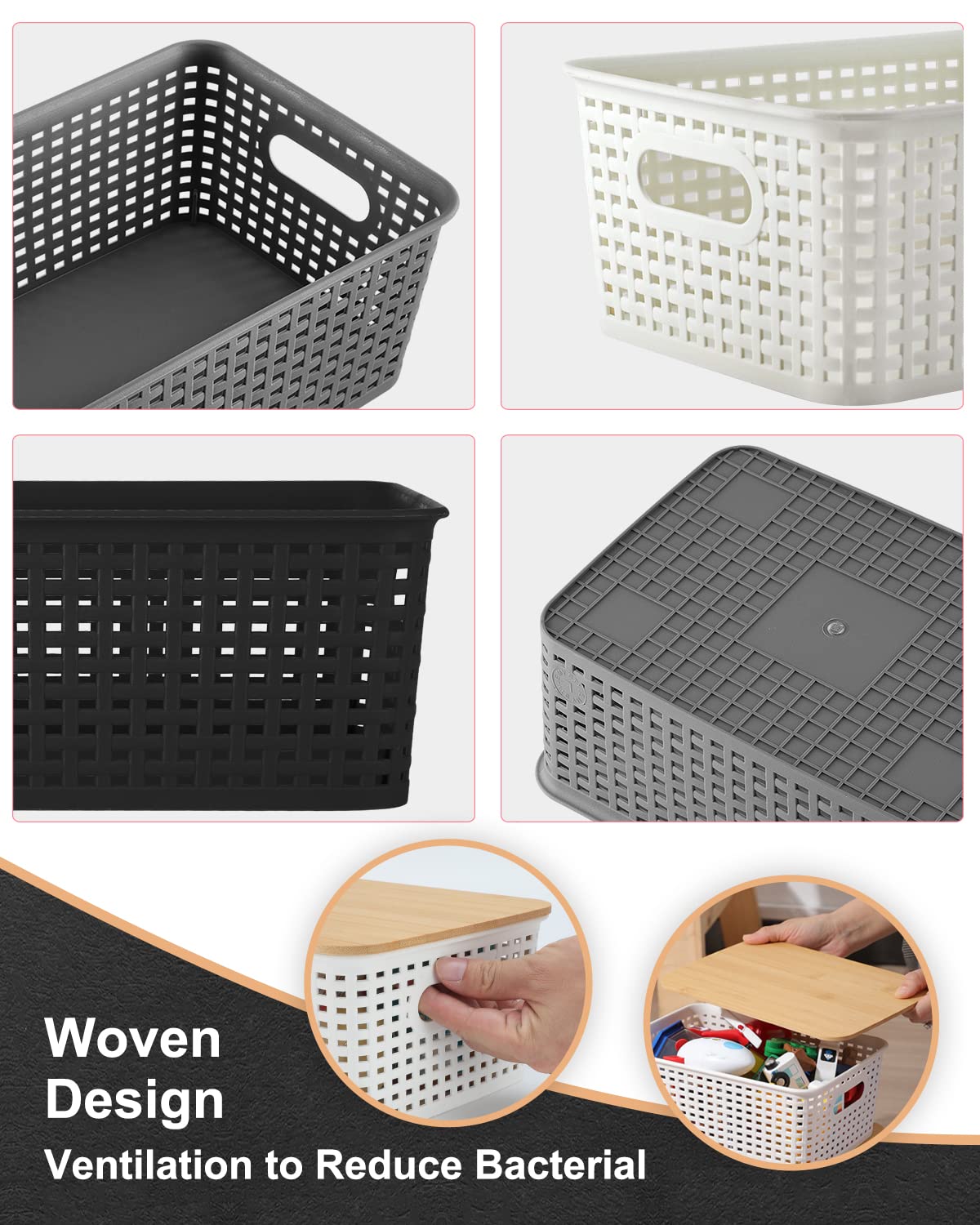 Eoenvivs Storage Bins With Lids 6 Pack, Plastic Storage Bins With Bamboo Lids For Pantry Organization And Storage Containers For