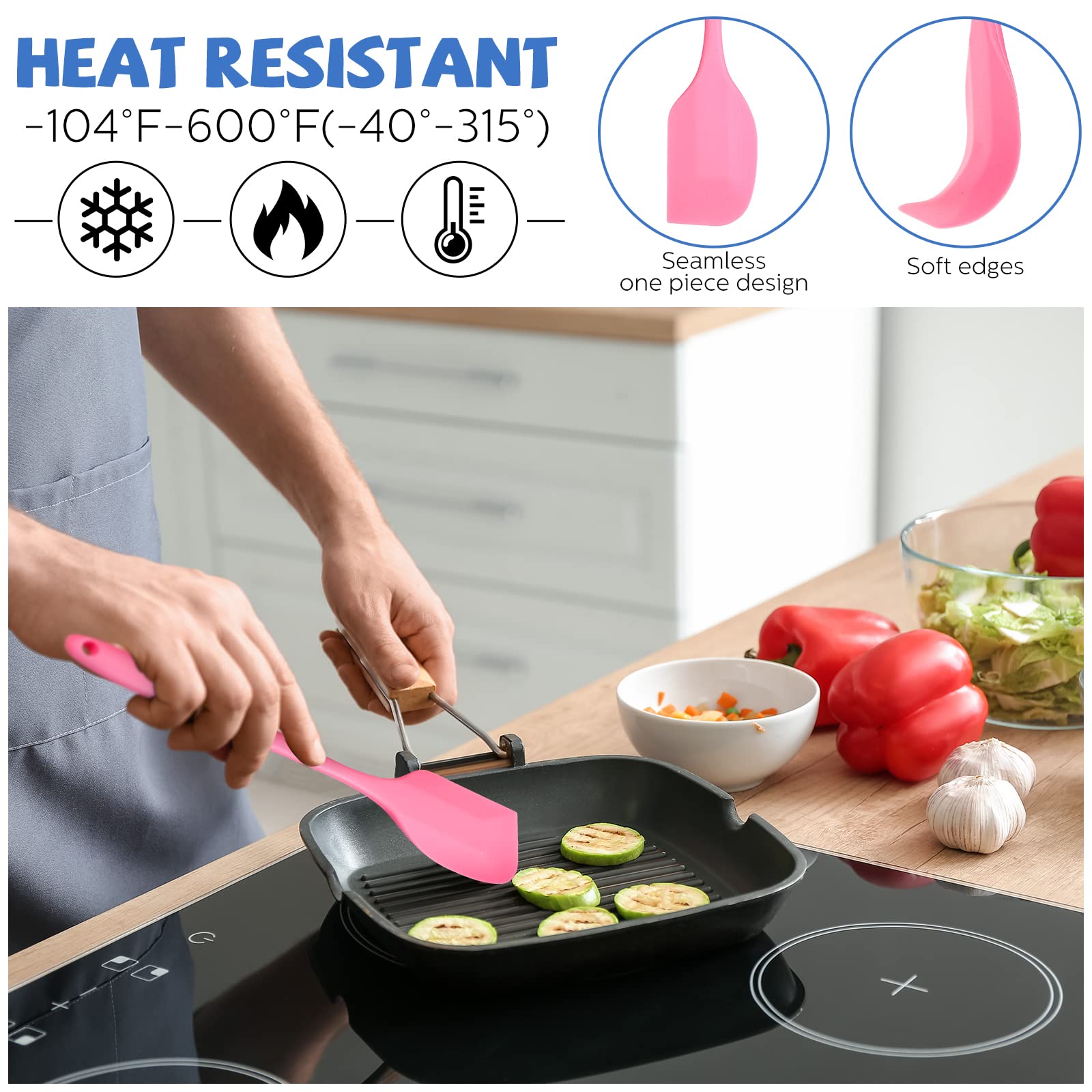 16 Pieces Silicone Spatulas 11 Inch Heat-Resistant Spatulas Non-Stick Rubber Spatulas Flexible Scrapers Baking Mixing Tool Cookw