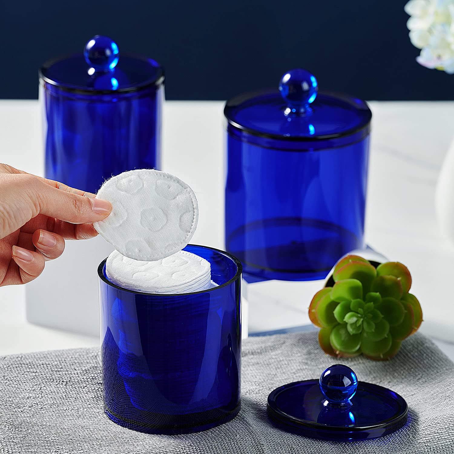 Sheechung 6 Pack Qtip Dispenser Apothecary Jars Bathroom With Labels - Qtip Holder Storage Canister Clear Plastic Acrylic Jar Fo