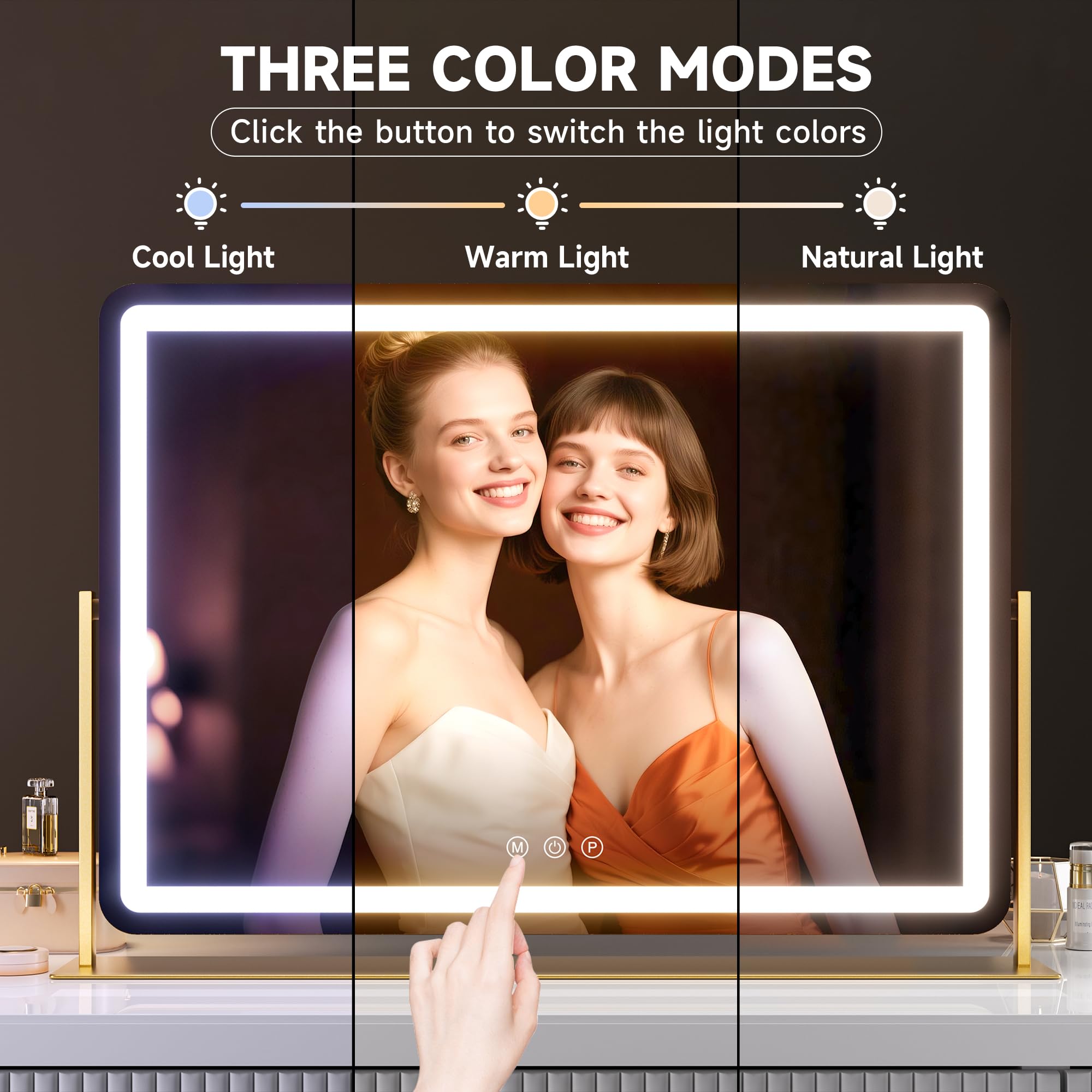 Hasipu Vanity Mirror with Lights, 30  x 21  LED Makeup Mirror, Light up Mirror with 5X Magnification and Phone Holder, USB Charg