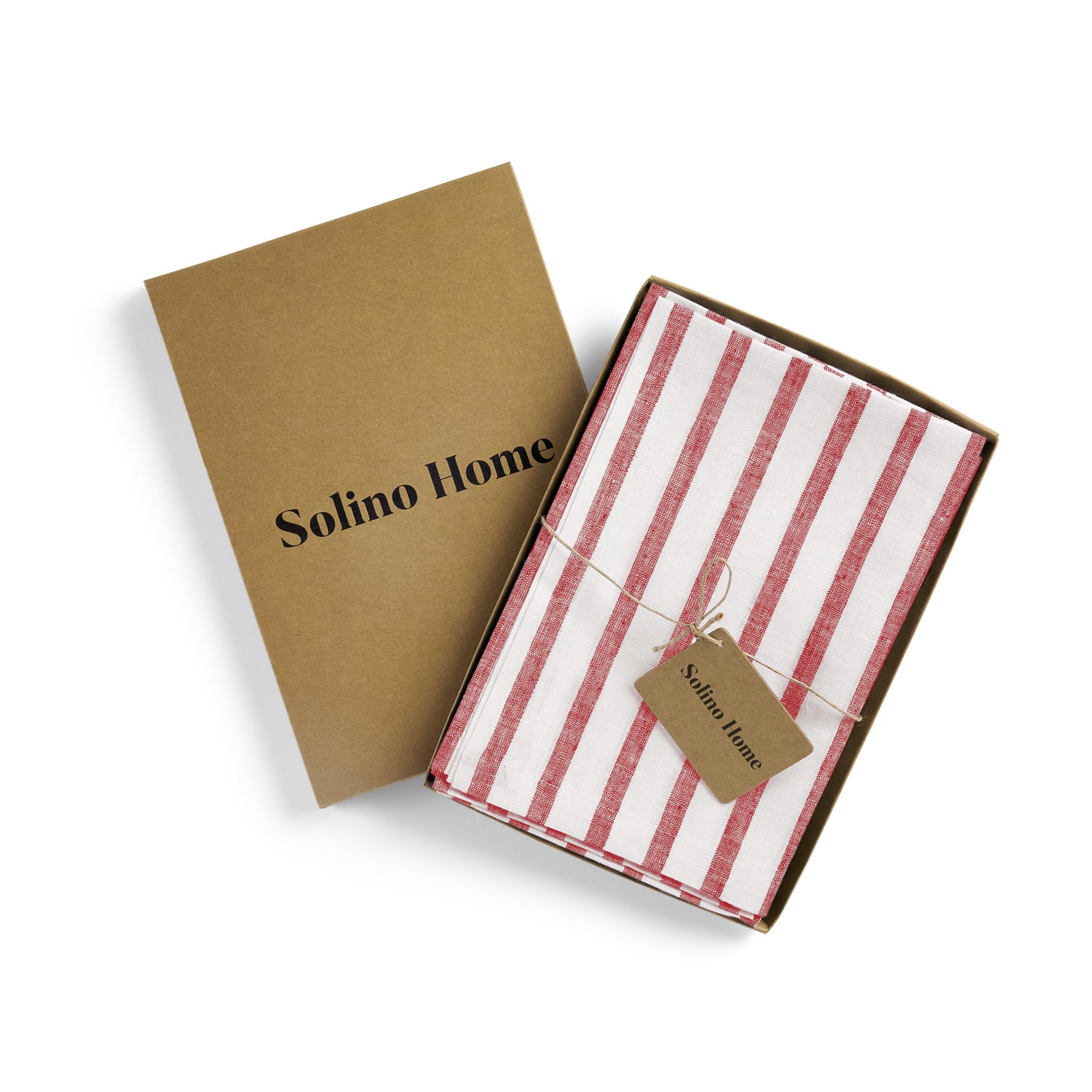 Solino Home Stripe Linen Dinner Napkins 20 X 20 Inch - 100% Pure Linen Red And White Cloth Napkins Set Of 4 For Spring - Madison