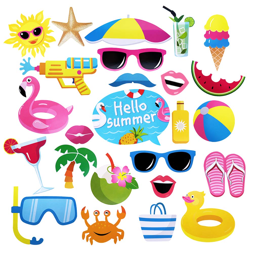 Pool Photo Booth Props Beach Pool Party Favors Summer Party Photo Props For Baby Shower, Birthday, Hawaii