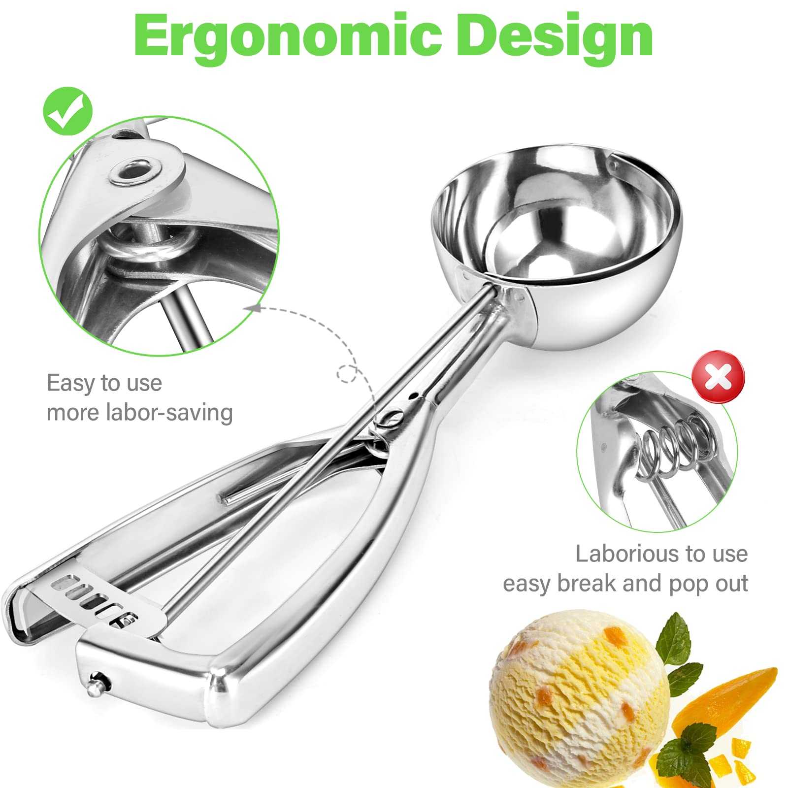 Medium Cookie Scoop For Baking, 2.8 Tablespoons/ 42 Ml/ 1.4 Oz Ball Cookie Dough Scoop - Spring-Loaded Ice Cream Scoop 18/8 Stai