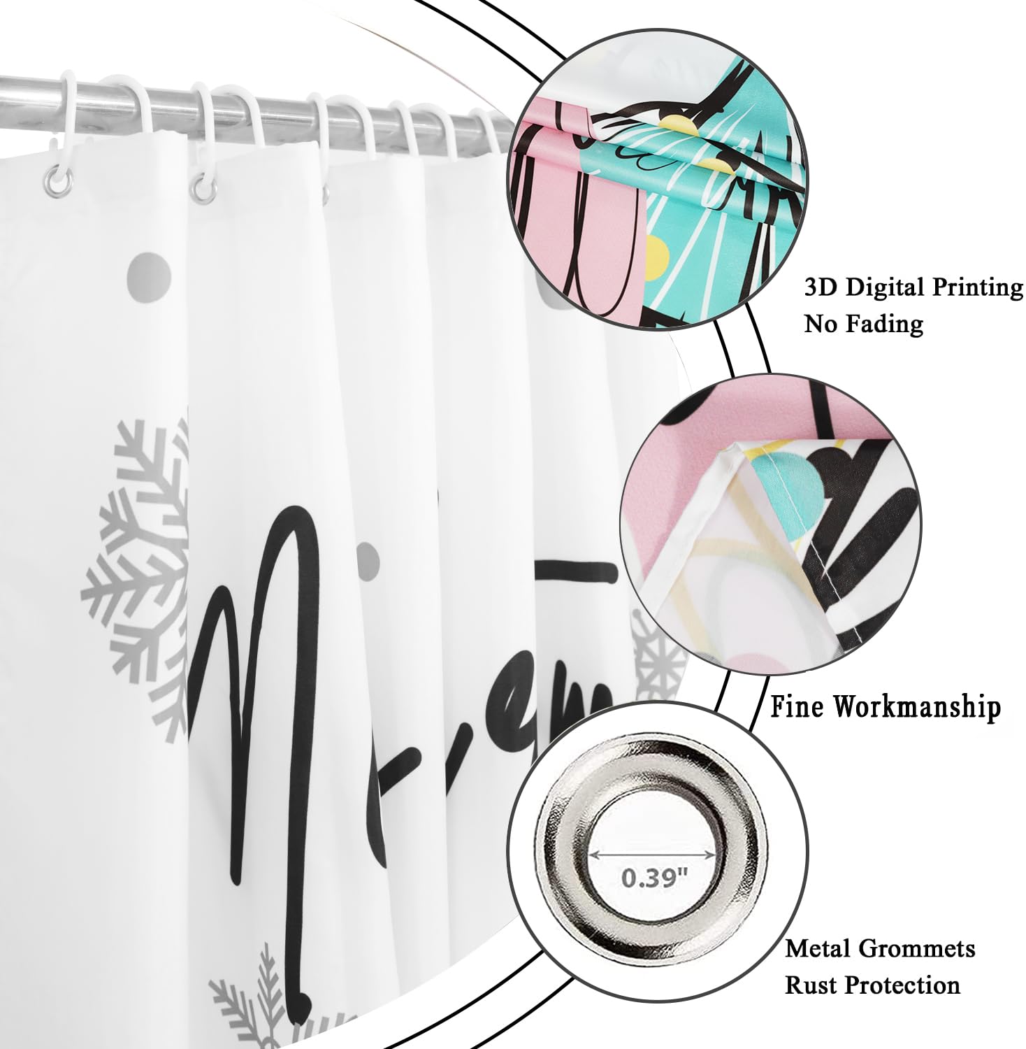 Caheansi Merry Christmas Shower Curtain, Colorful Buffalo Check Plaid Xmas Tree Winter New Year Holiday Bathroom Curtain Waterpr