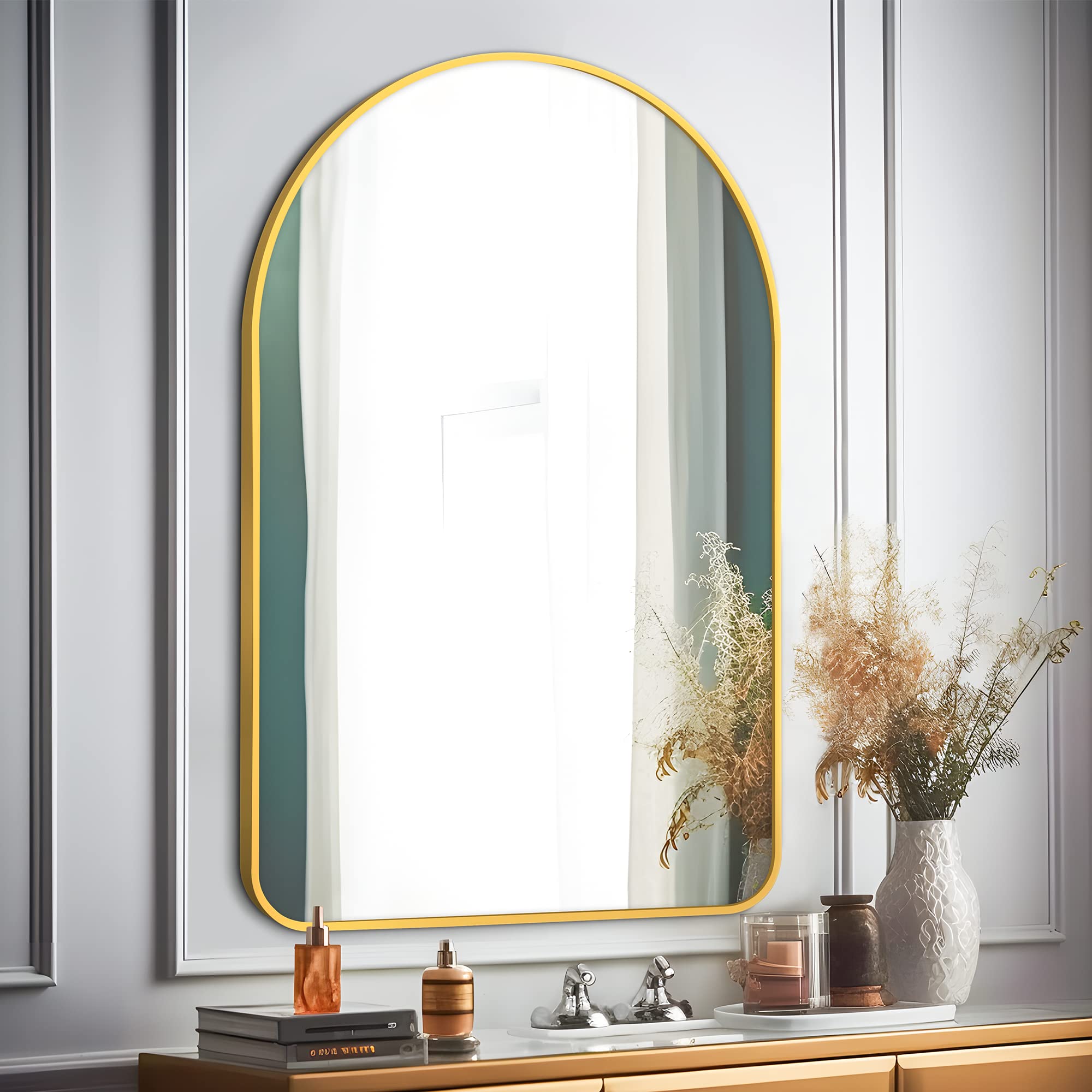 NeuType Arched Wall Mirror, 36 x24  Wall Mirror, Hanging or Leaning Against Wall, Large Bedroom Mirror, Floor Mirror, Dressing M