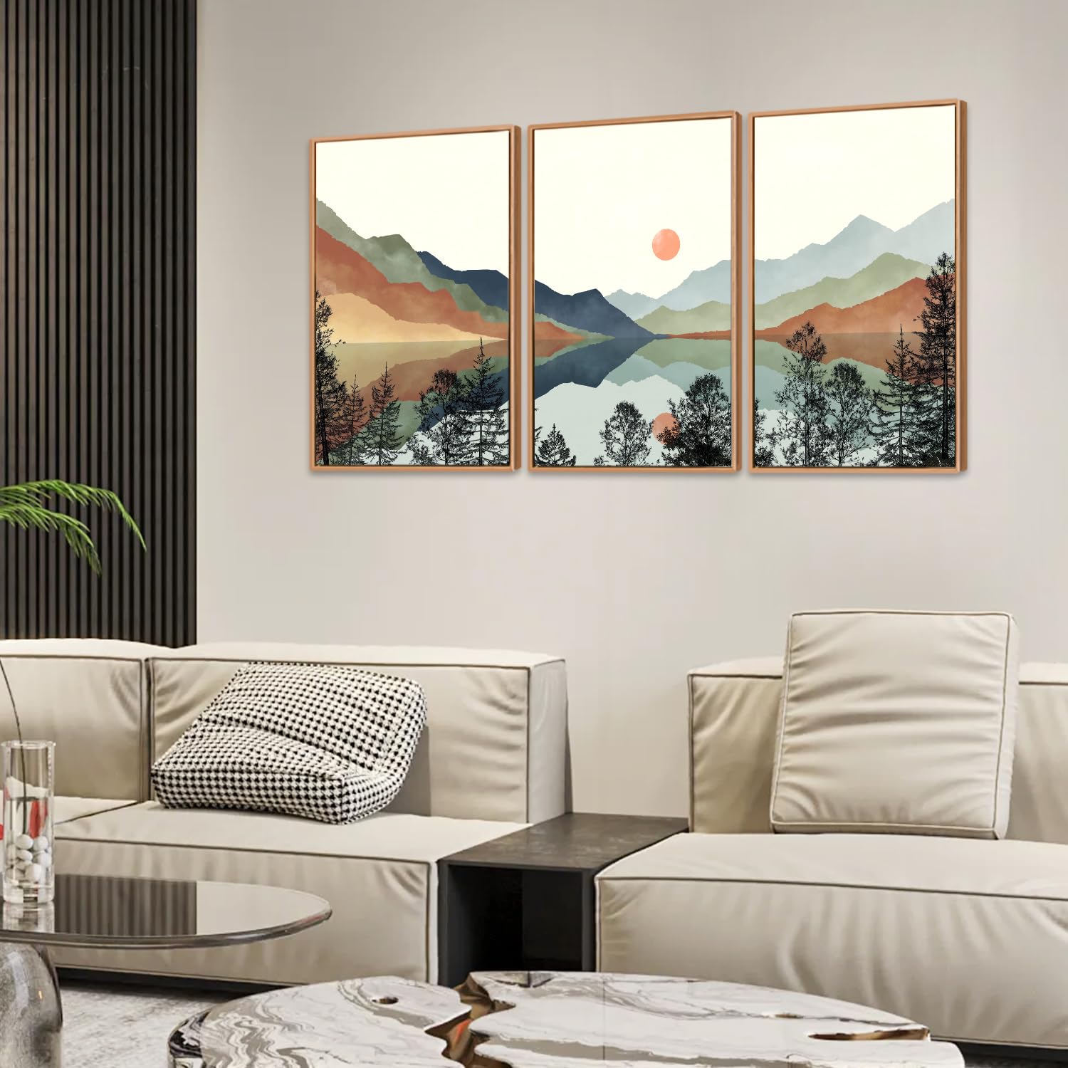 Chditb Mountain Sun Forest Framed Art Prints(Set Of 3, 16   X24   ), Boho Watercolor Nature Landscape Canvas Artwork Painting, A