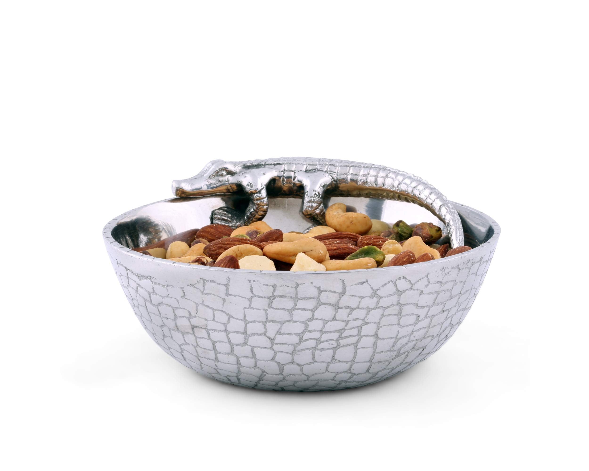 Arthur Court Designs Aluminum Metal Alligator Gator Skin Pattern Nut Snack Side Condiment Bowl 6 Inch Diameter