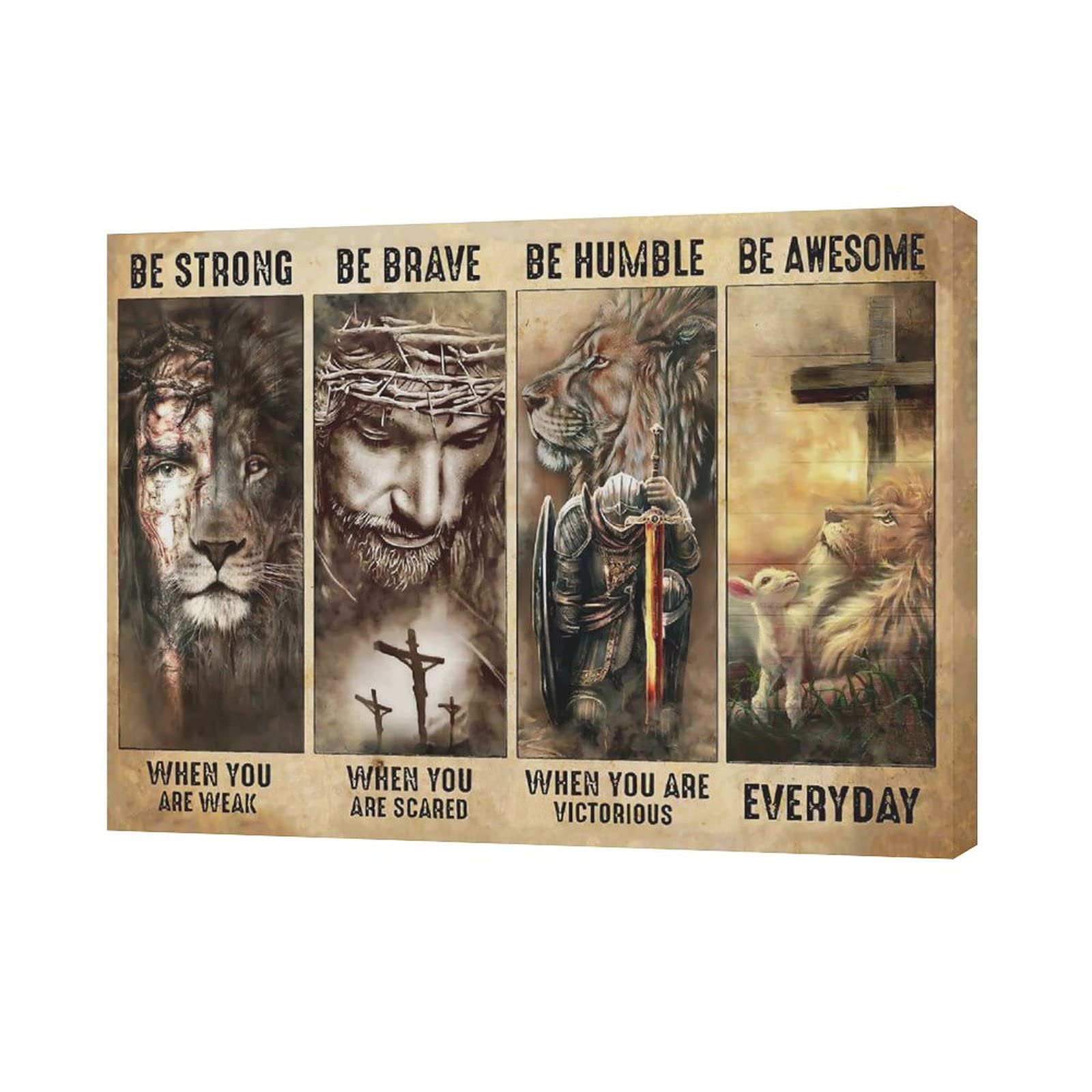 Jesus Decor Wall Art Christian Religious Painting Canvas Cross Warrior Lion And Lamb Be Brave Prints Artwork Best Gift Inspirati