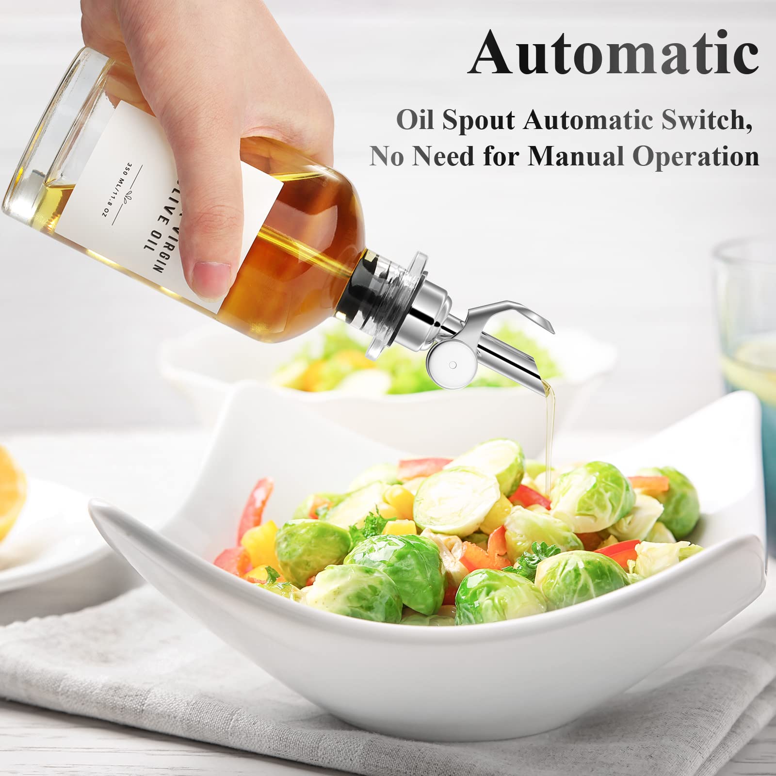 Gixsegie 350Ml Glass Olive Oil Dispenser Set With Bamboo Tray And Metal Pour Spout