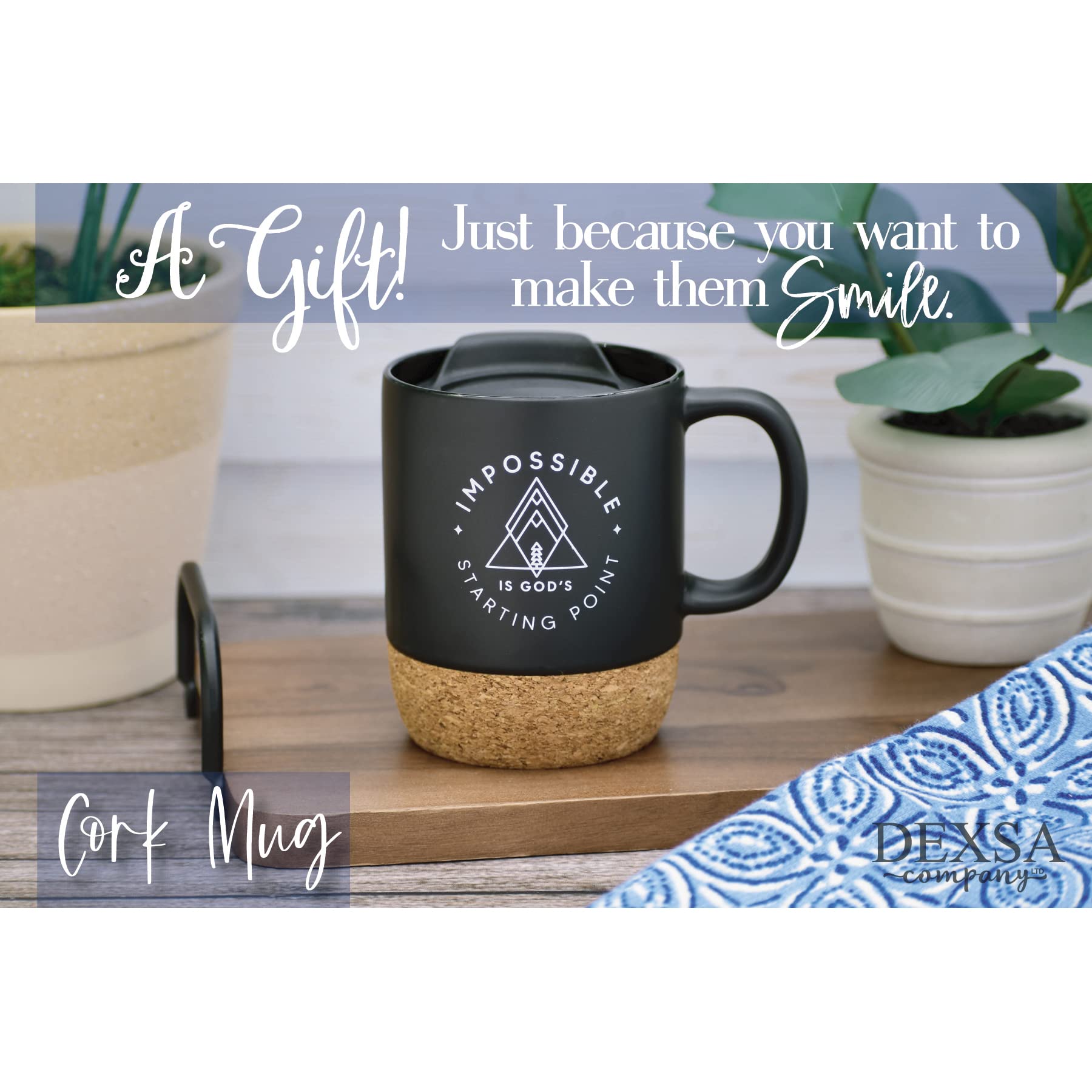 Ceramic Designer Coffee Mug | Impossible is God's starting point | Holds 14 ounces | Cork Bottom with Lid | Great for Coffee, Te