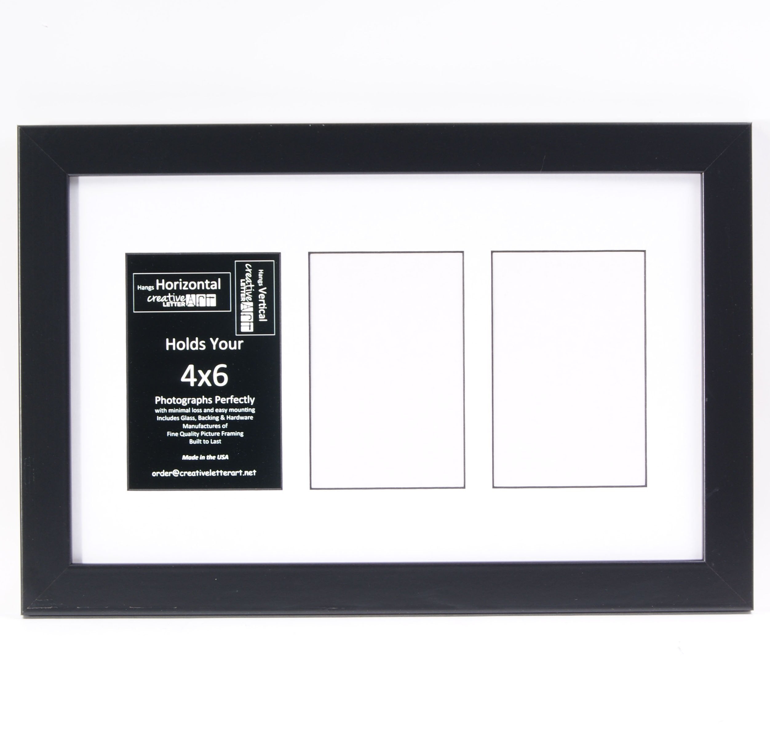 Creative Letter Art 4    x 6    Multiple Opening Picture Frame Collage with 3 holes, Manhattan Black Frame with 10 x 16-inch Whi