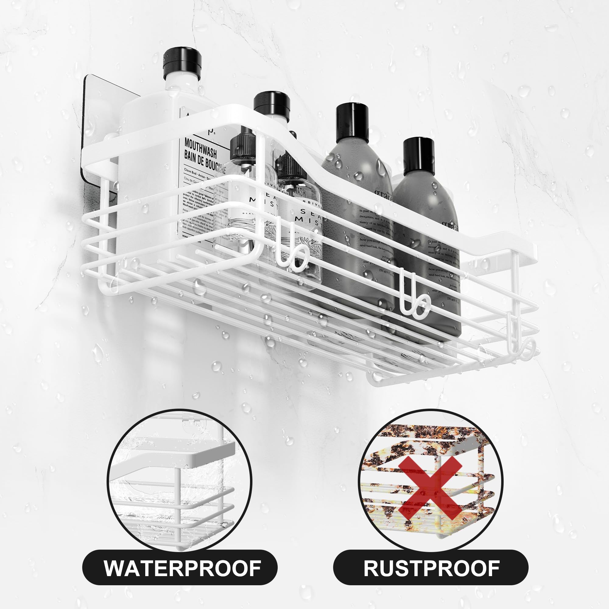 Orimade Shower Caddy Basket Shelf Storage Rack, No Drilling Wall Mounted Adhesive Rust Proof Stainless Steel Shower Organizer Wi