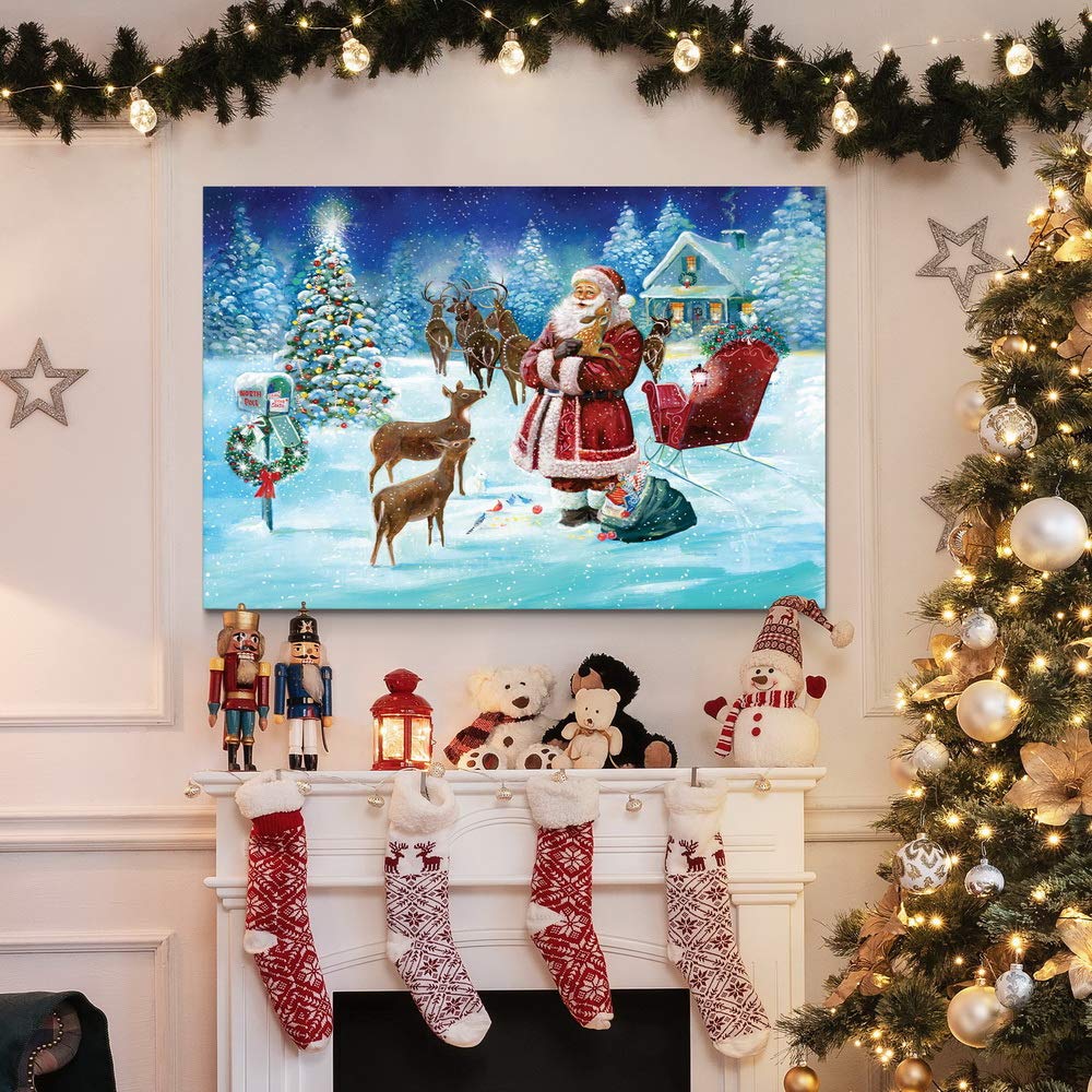 Renditions Gallery Canvas Festival Wall Art Modern Paintings & Prints Decorations Loving Christmas Santa Arrival Glam Snowy Wall