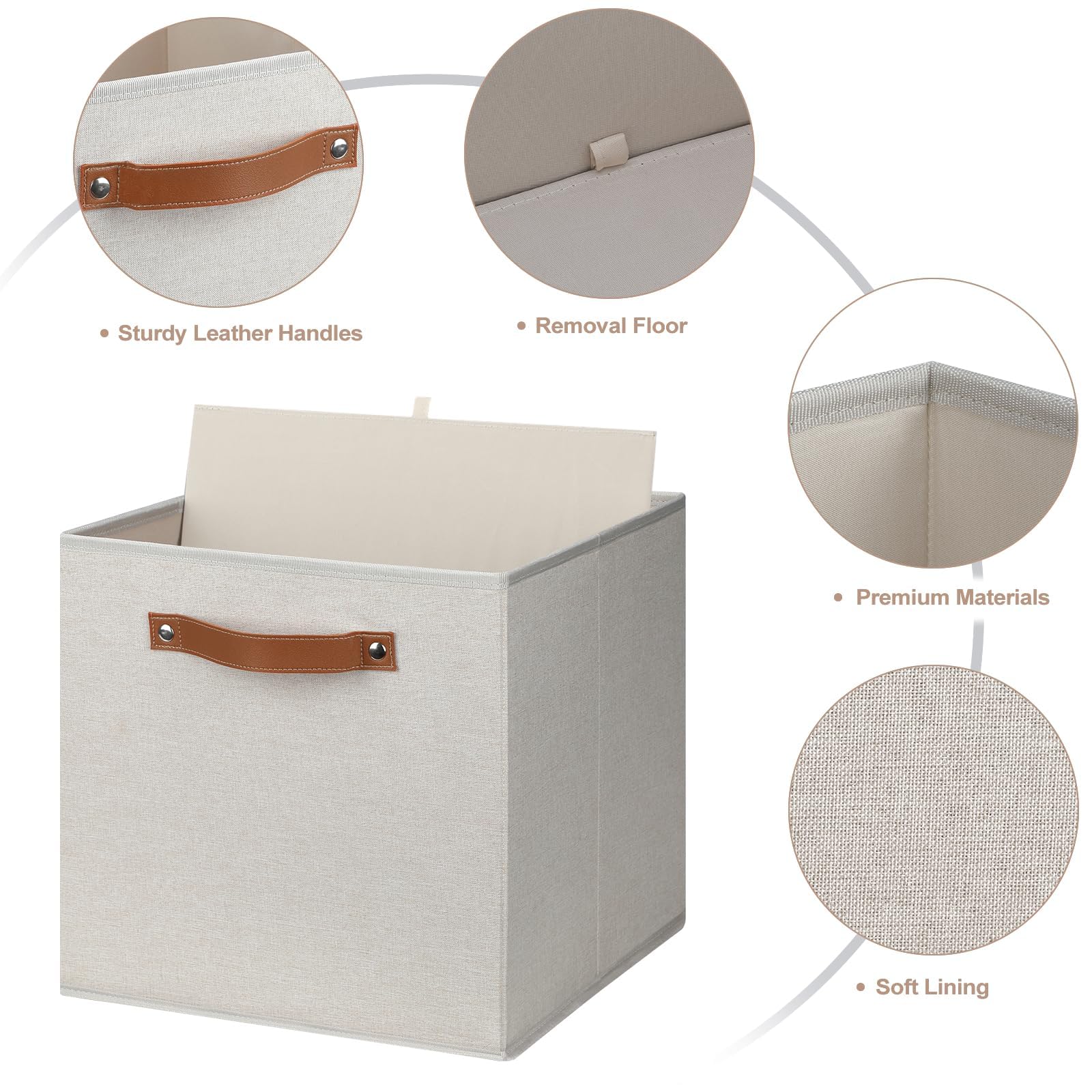 Lovstorage 11''X 11'' Large Storage Cubes, 6 Pack Collapsible Cube Storage Bins With Handles For Organizing, Beige Fabric Closet